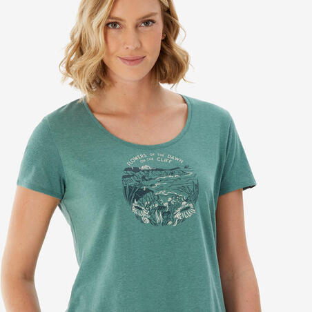 Футболка жіноча NH500 для туризму зелена