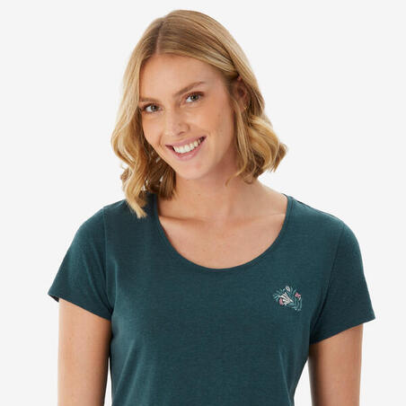 Футболка жіноча NH500 для туризму темно-зелена