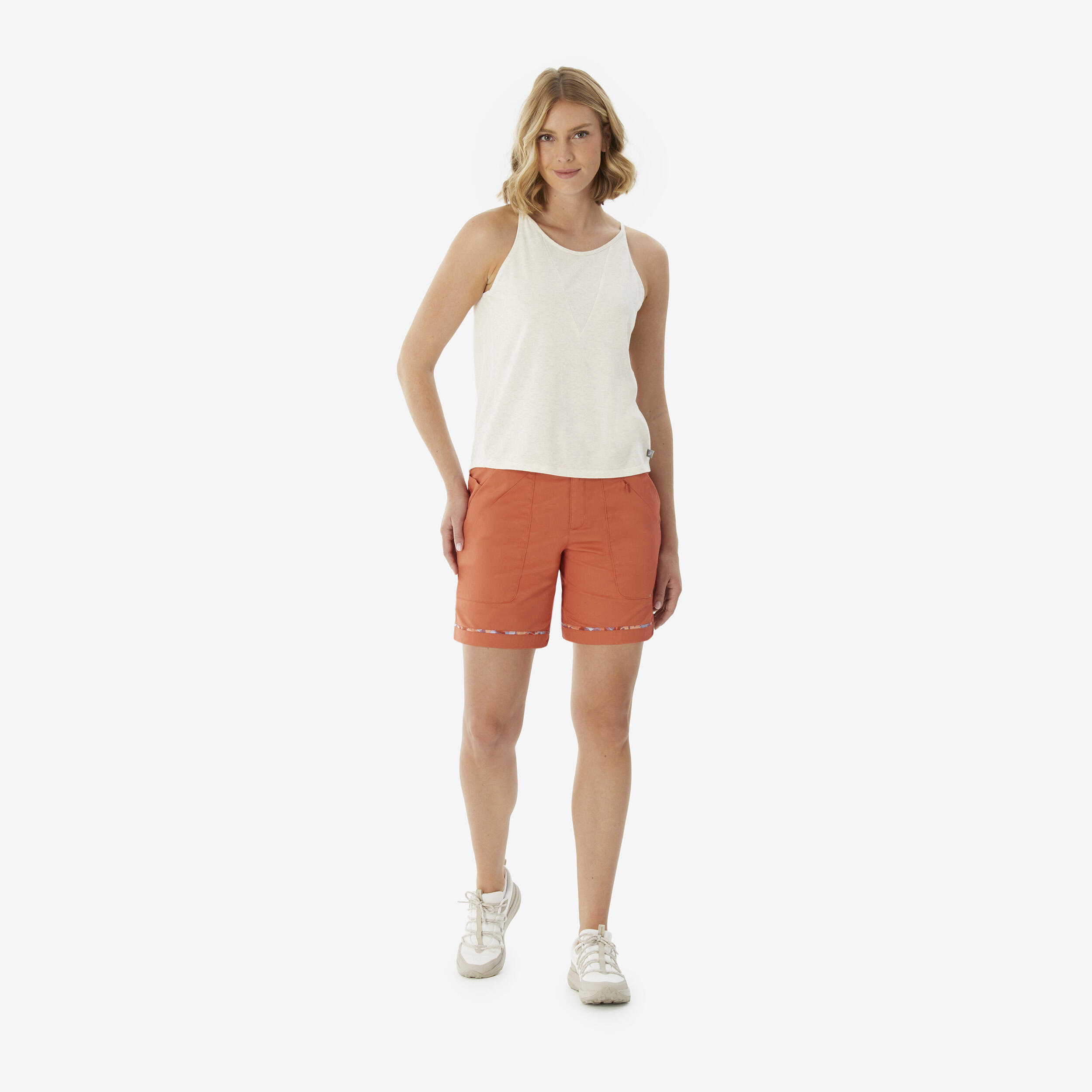 Pantalón corto de senderismo 6 bolsillos mujer, NH500 naranja  2/6