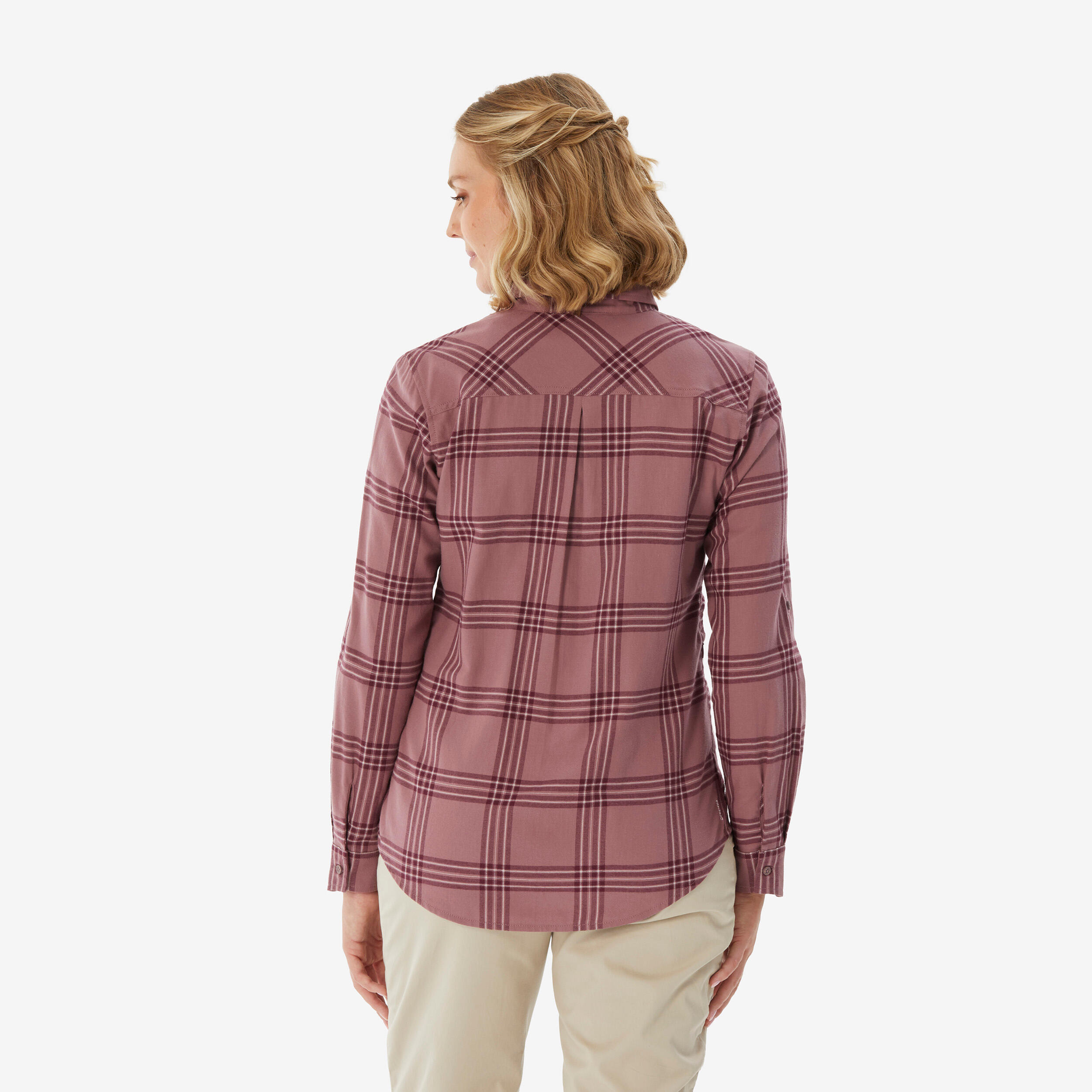Women Checked Full Sleeve Light Flannel Shirt Taupe Pink - Travel 100
