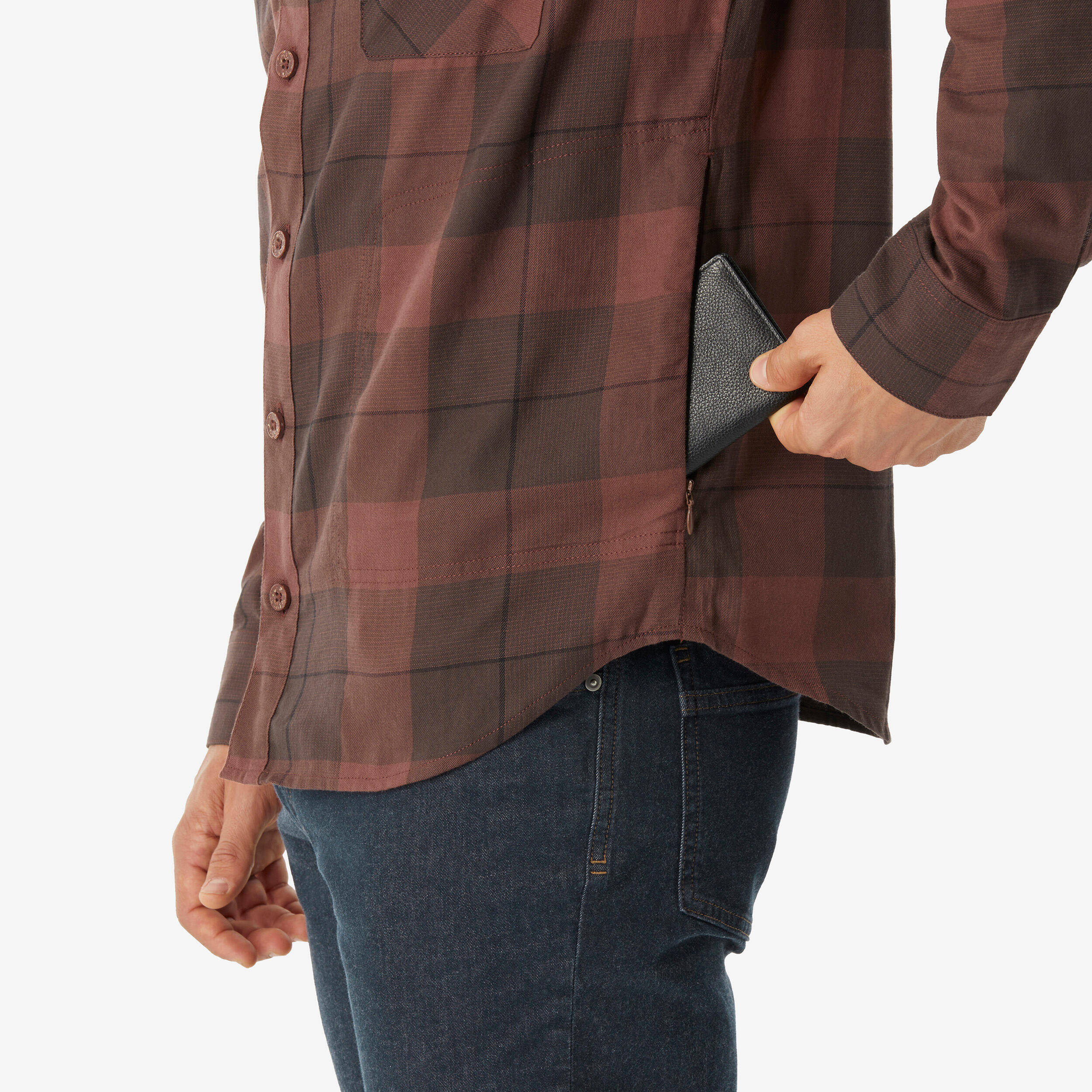 Men’s long-sleeved hiking shirt TRAVEL 500 Warm - Brown -  5