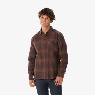 Men’s long-sleeved hiking shirt TRAVEL 500 Warm - Brown