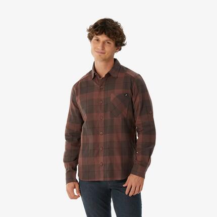 Camisa de cuadros de montaña y trekking franela Hombre Travel 500 marrón