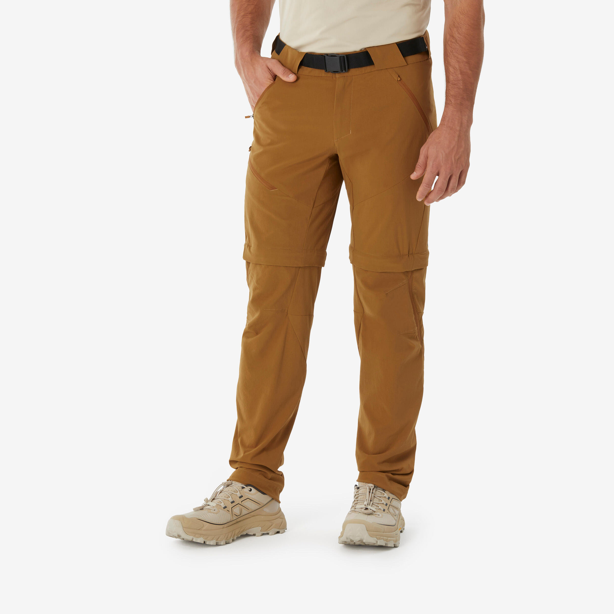 QUECHUA Pánske odopínacie turistické nohavice MH500 hnedé L L34