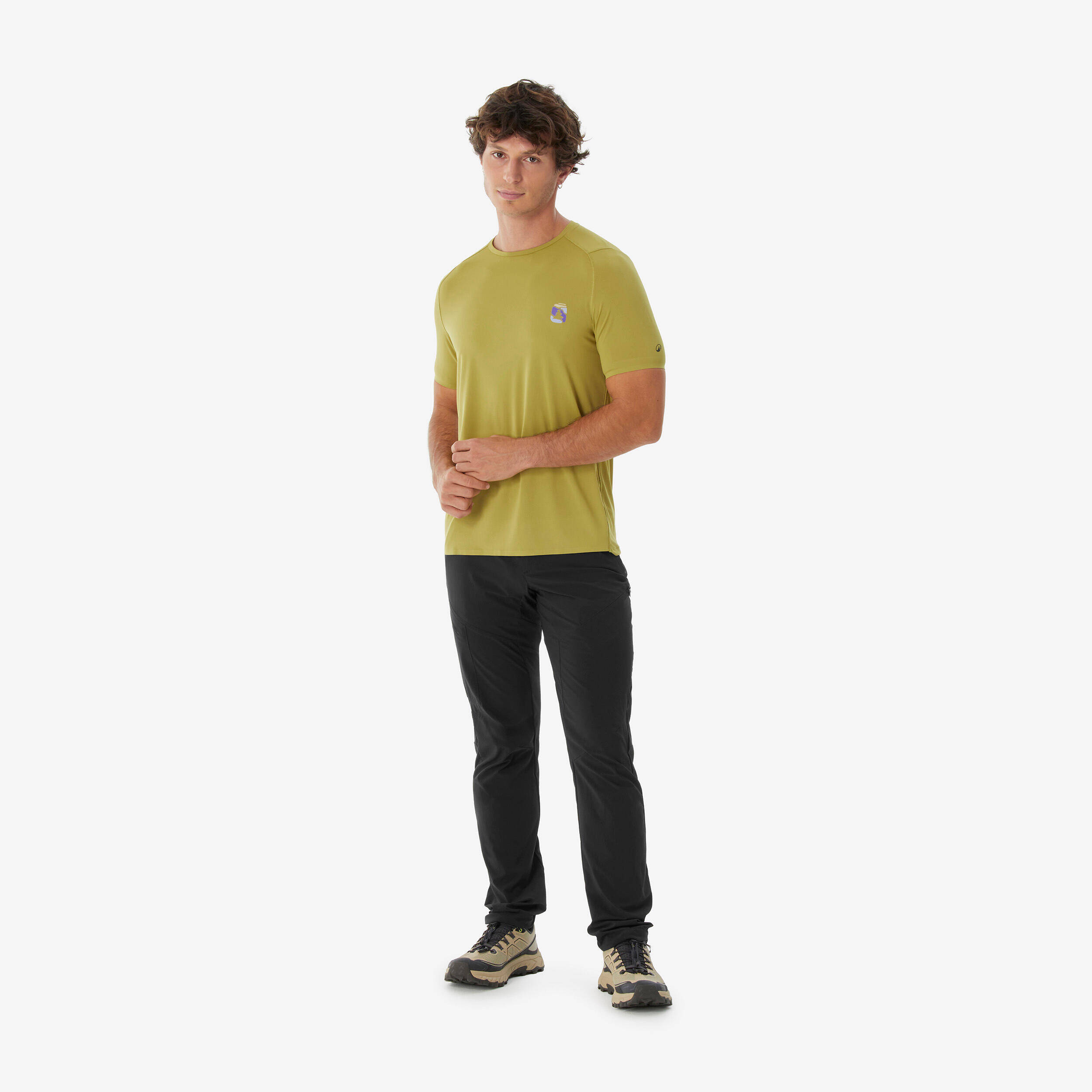 Men’s short-sleeved mountain hiking T-shirt, MH500 - Khaki -  2