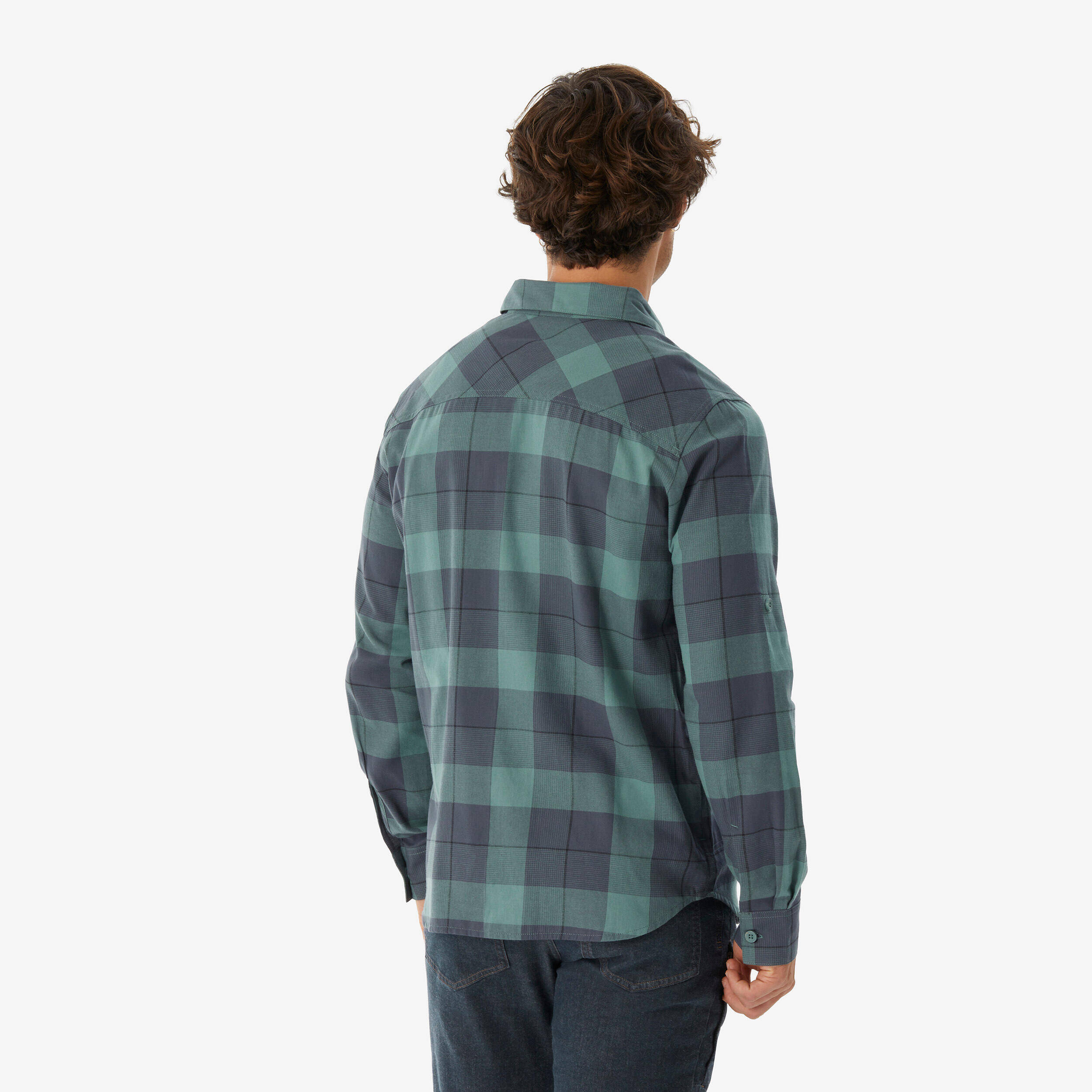 Men’s long-sleeved hiking shirt TRAVEL 500 Warm - Green -  3