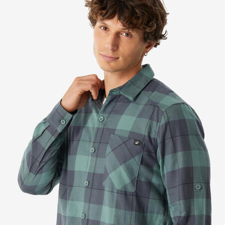 Сорочка чоловіча TRAVEL 500 WARM для туризму зелена