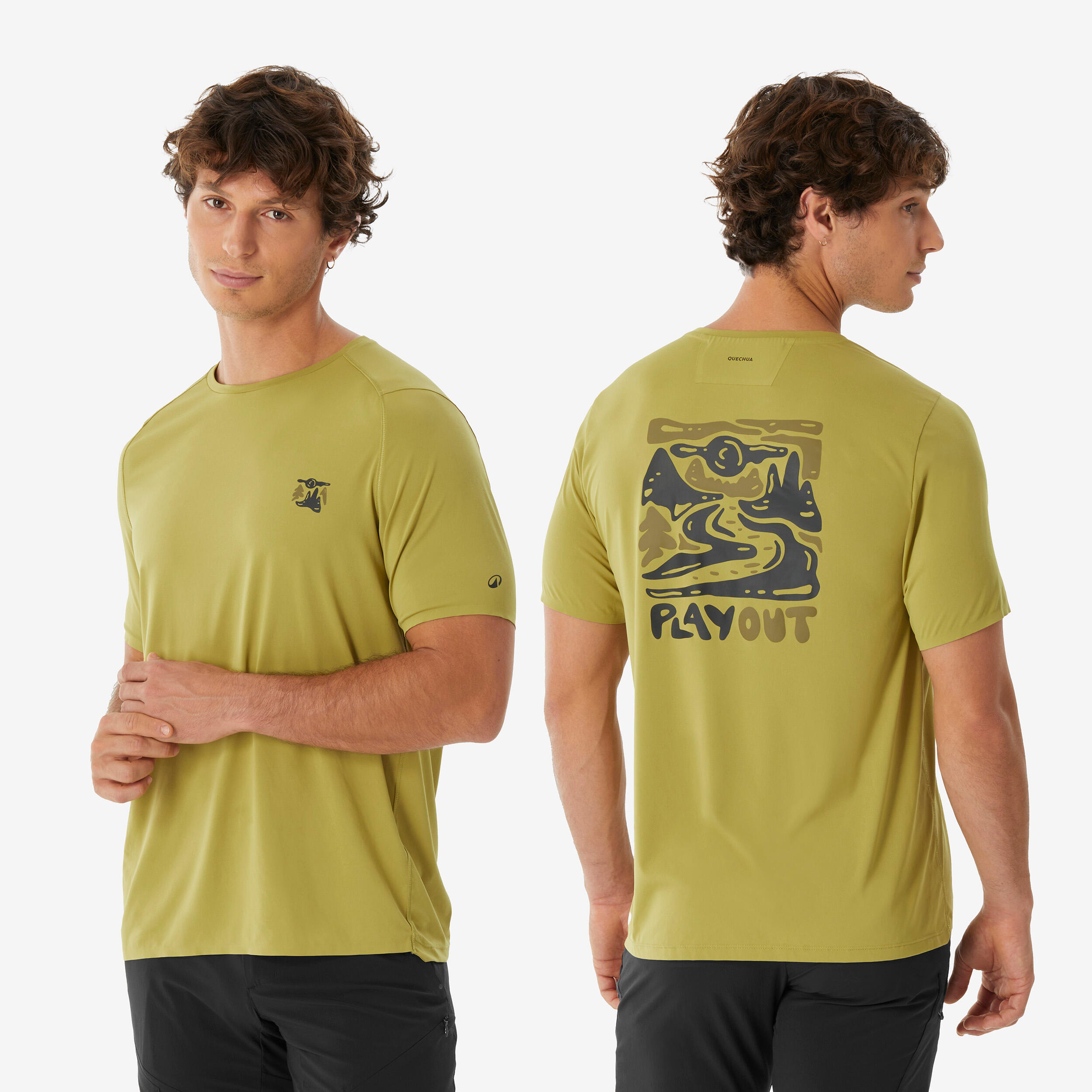 Men’s short-sleeved mountain hiking T-shirt, MH500 - Green
