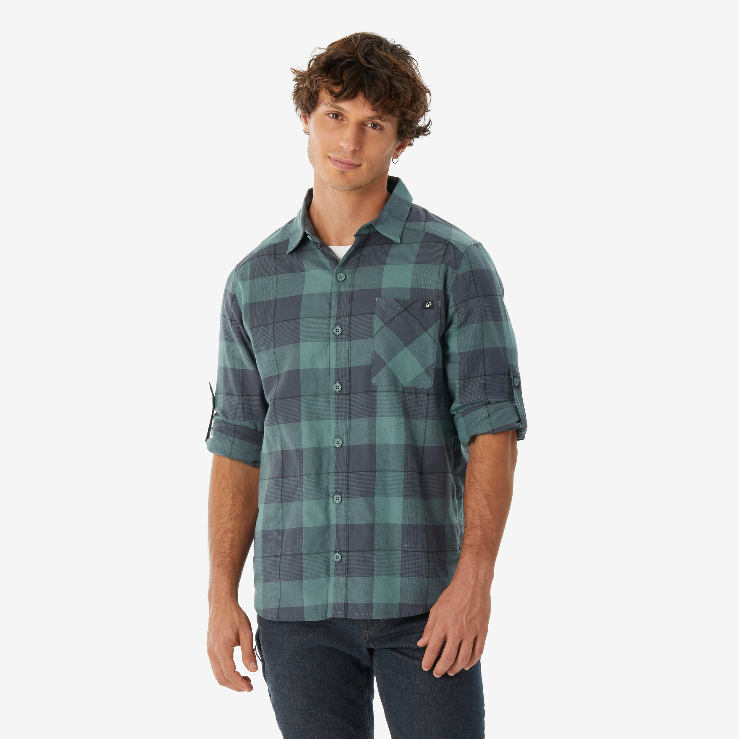 Camisa de caminhada manga comprida homem, TRAVEL 500 Quente verde 8/8