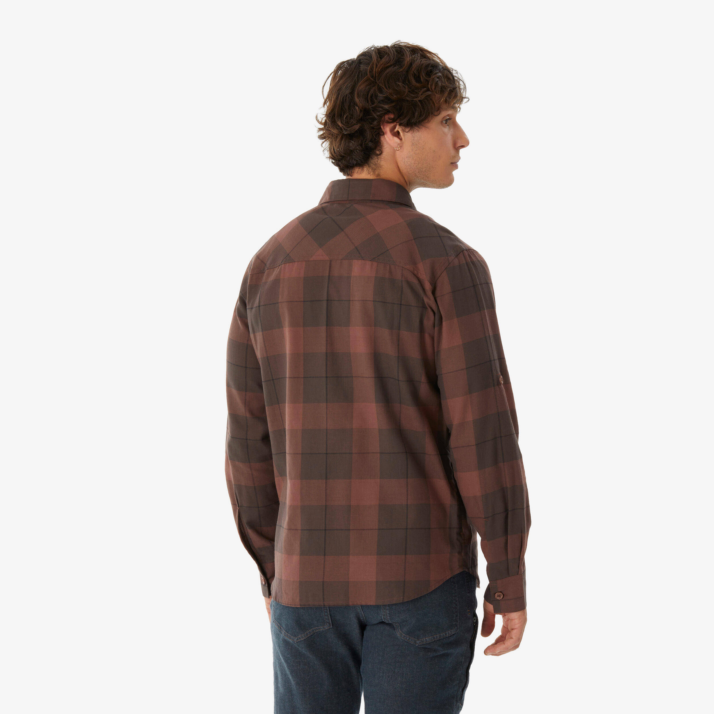 Men’s long-sleeved hiking shirt TRAVEL 500 Warm - Brown -  3