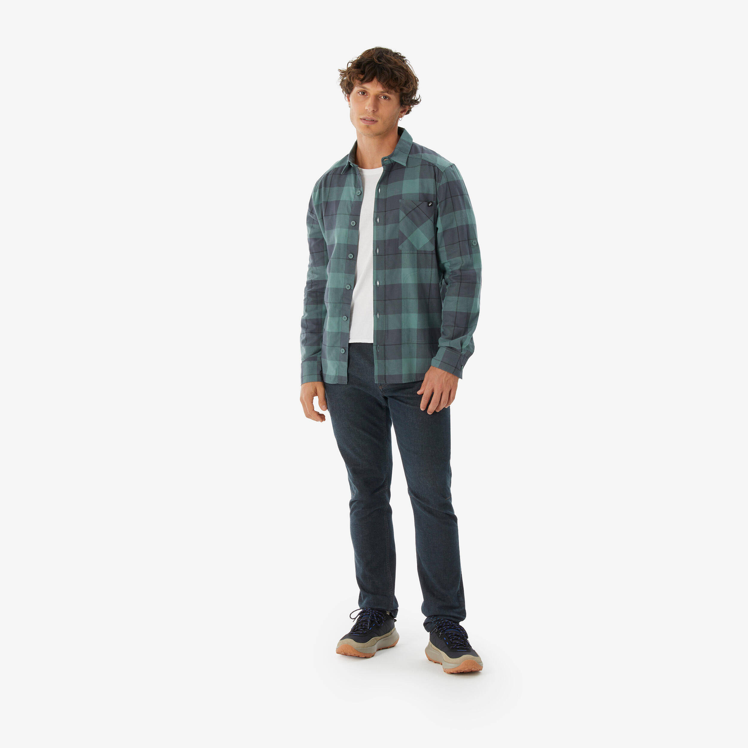 Men’s long-sleeved hiking shirt TRAVEL 500 Warm - Green -  2