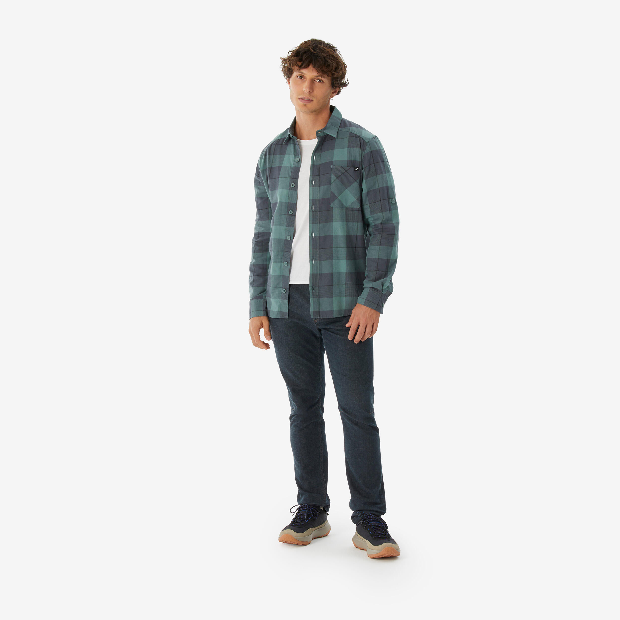 Chemise de randonnée manches longues homme, TRAVEL 500 Chaud vert Chemise de randonnée manches longues homme, TRAVEL 500 Chaud vert
