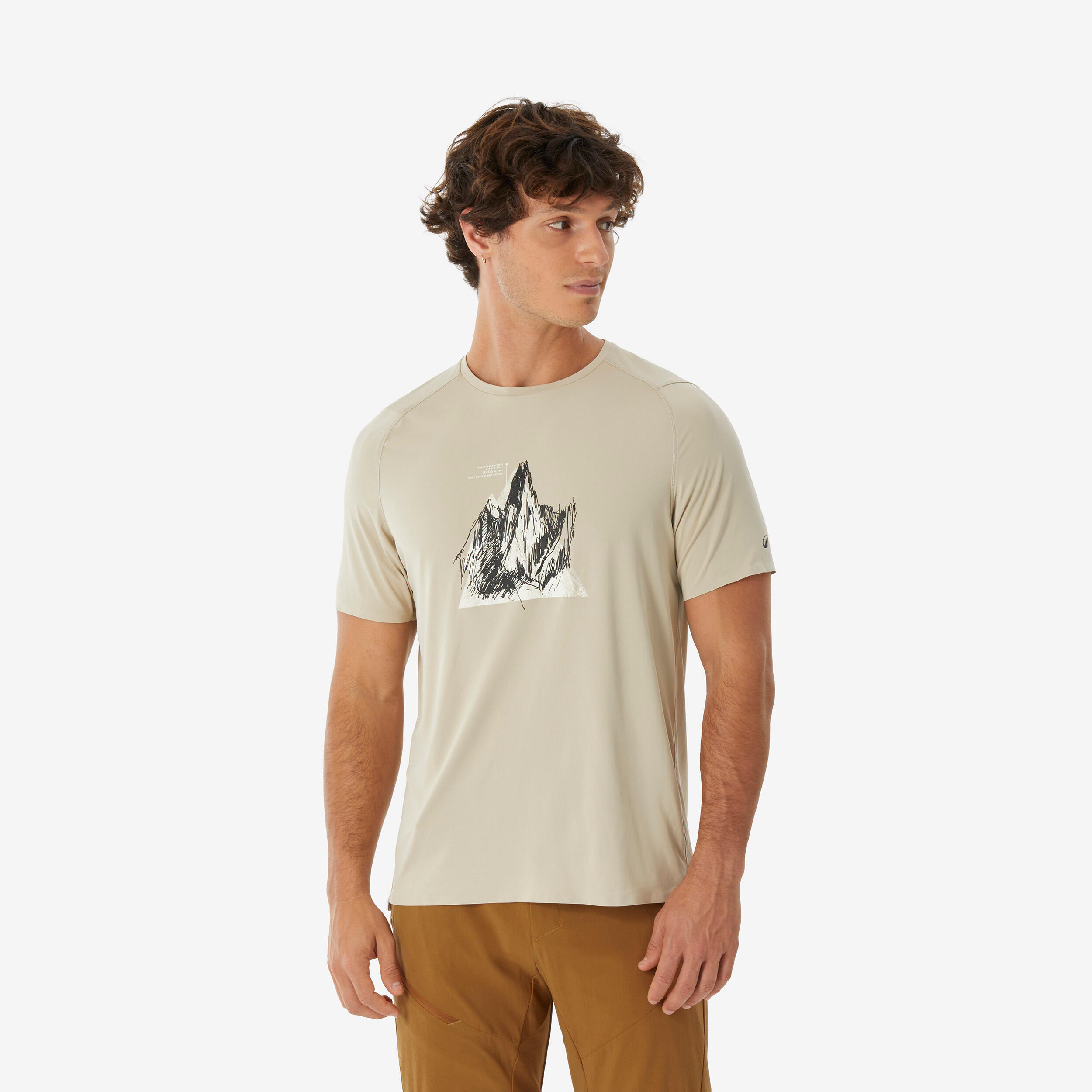 Men’s short-sleeved mountain hiking t-shirt, MH500 beige