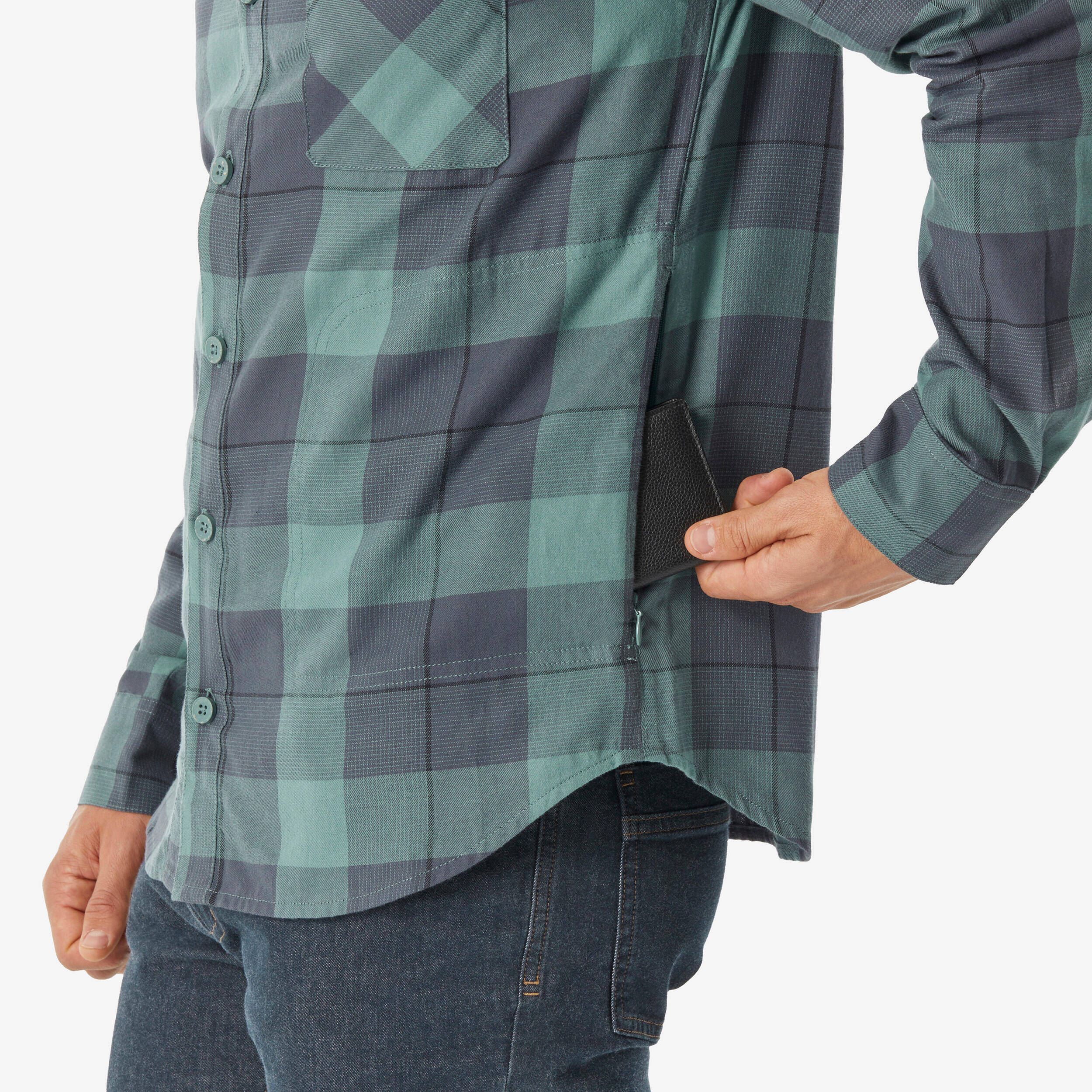 Men’s long-sleeved hiking shirt TRAVEL 500 Warm - Green -  4