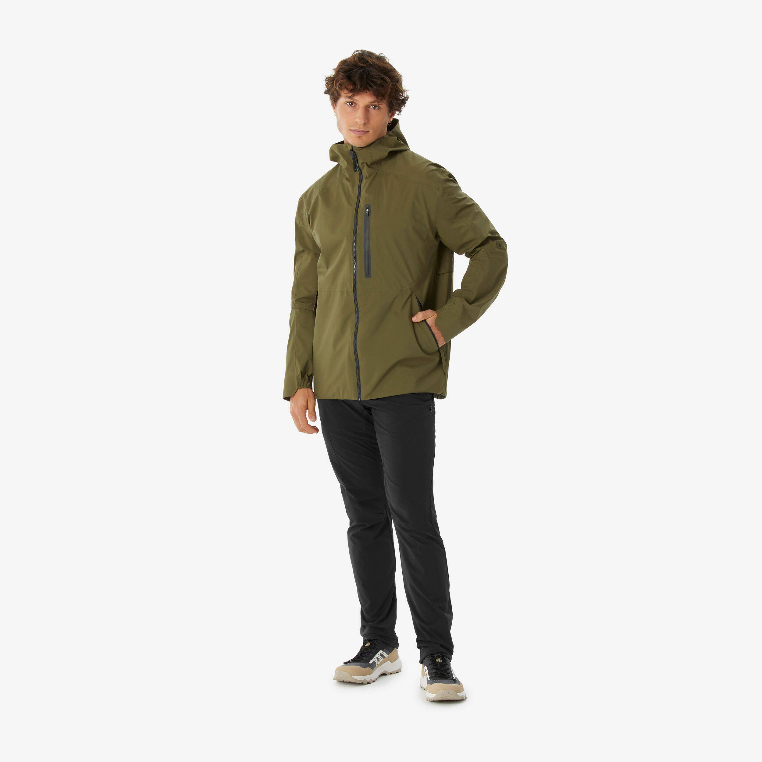 Men’s lightweight and waterproof hiking jacket , MH500 Light Green -  2