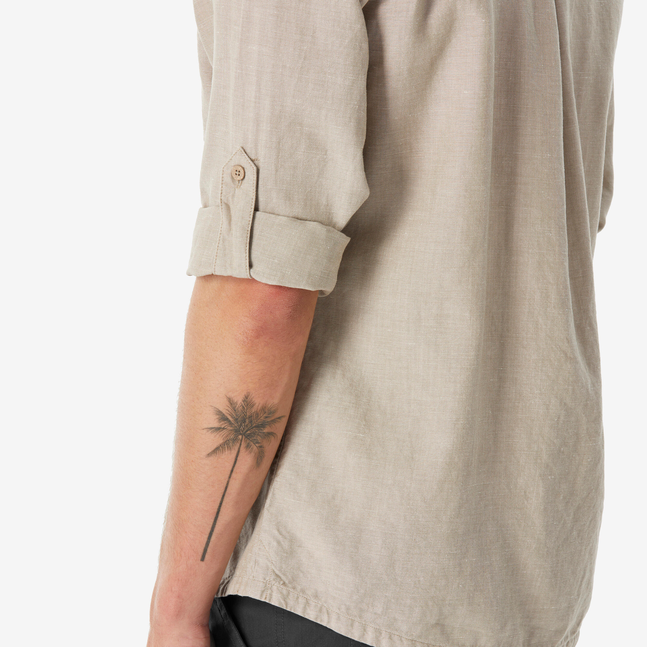 Camisa de caminhada manga comprida homem, NH500 bege 8/9