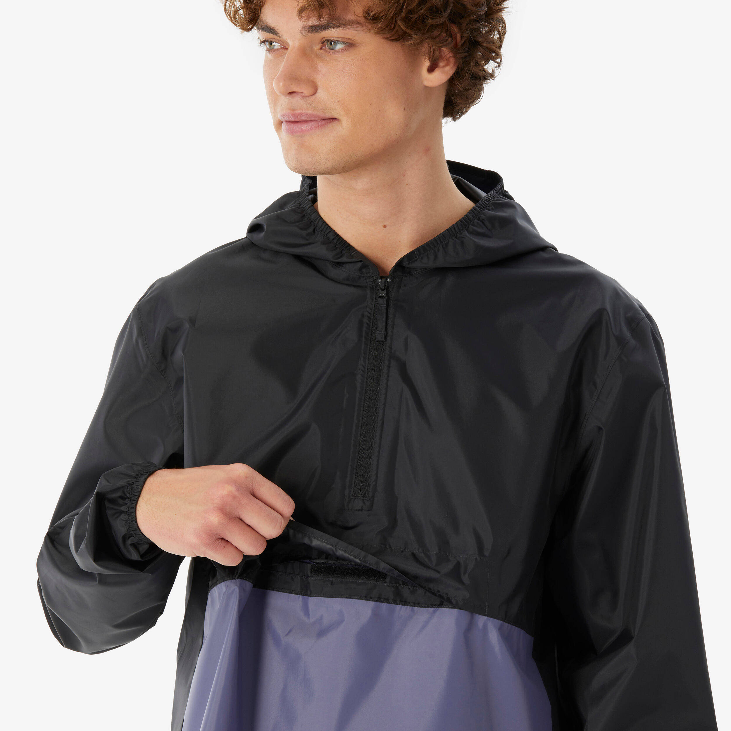 Raincoat Men Waterproof Half Zip Hiking Jacket with Compact Pouch - Black -  5