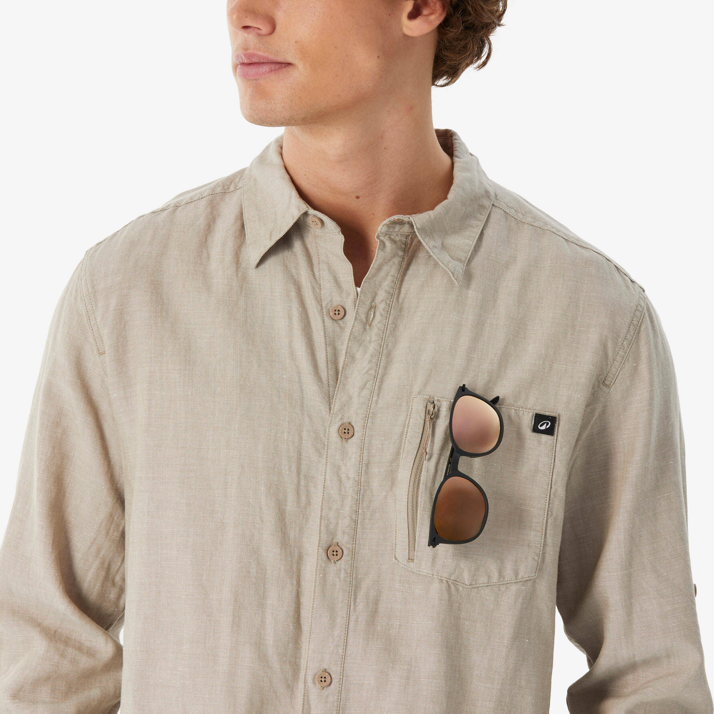 Men’s long-sleeved hiking shirt NH500 - beige -  5