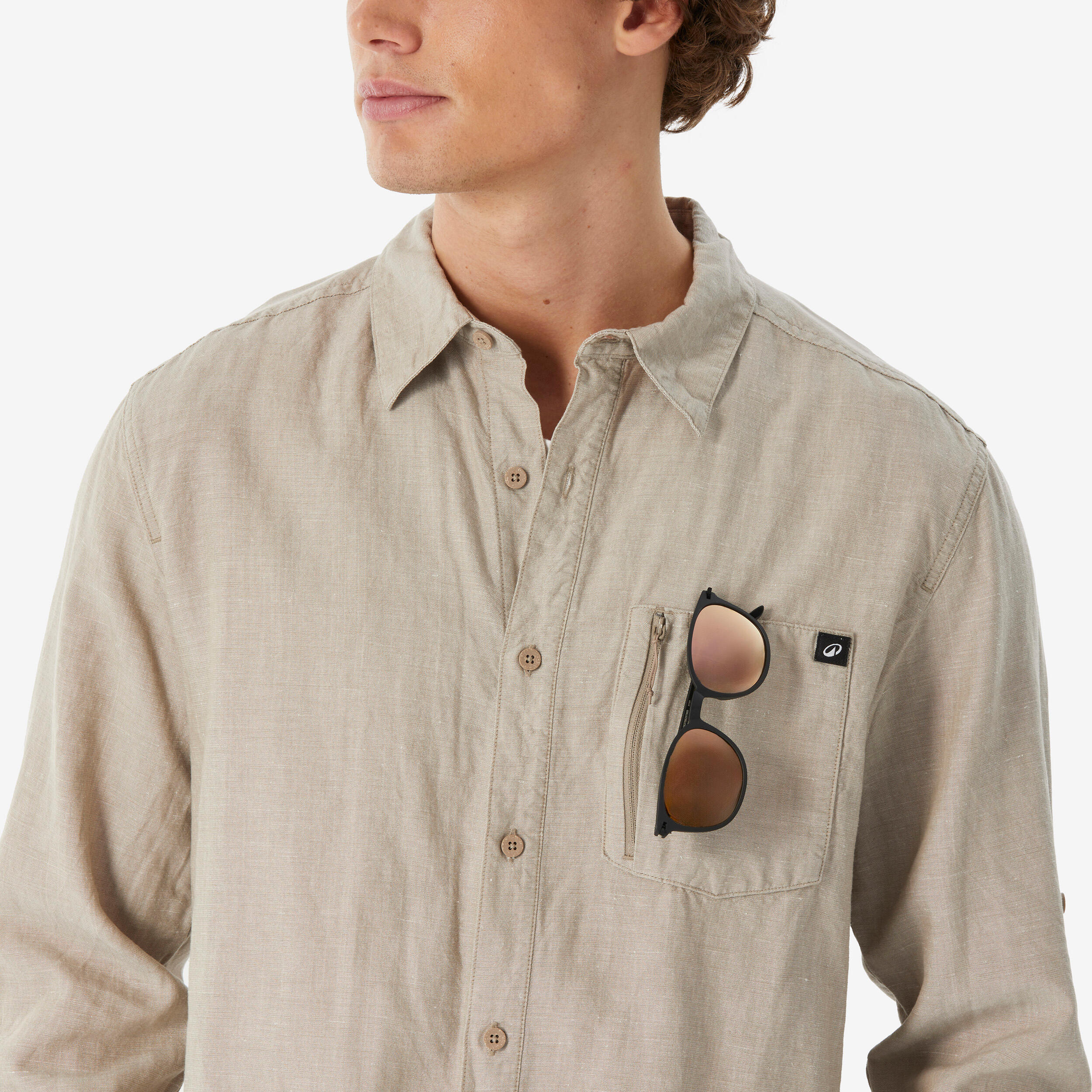 Camisa de caminhada manga comprida homem, NH500 bege 5/9