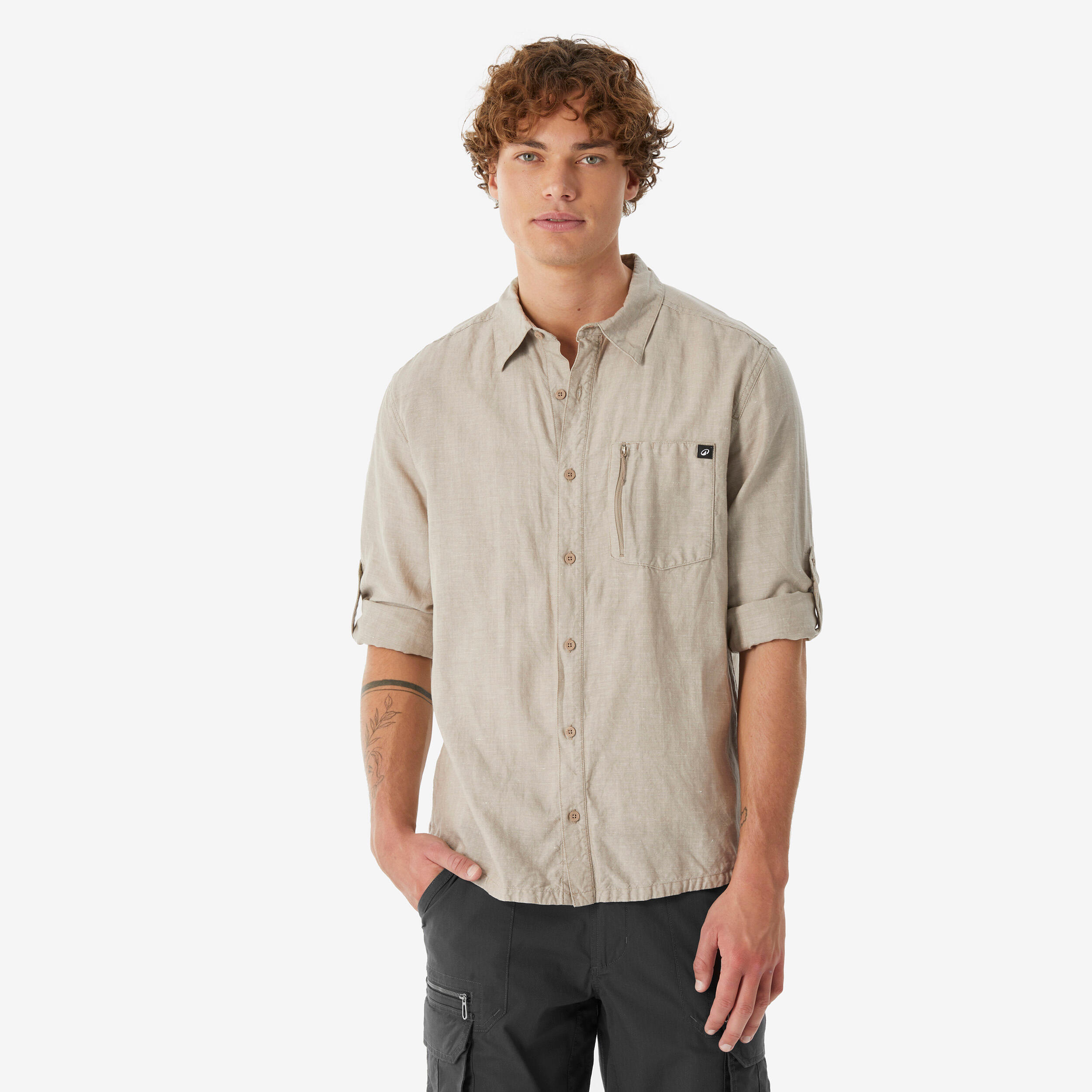 Camisa de caminhada manga comprida homem, NH500 bege 9/9