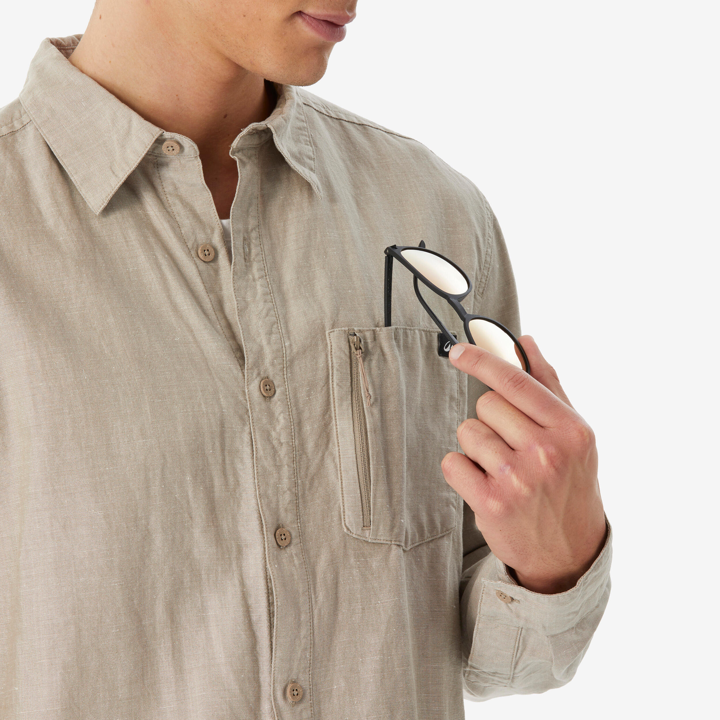 Camisa de caminhada manga comprida homem, NH500 bege 6/9