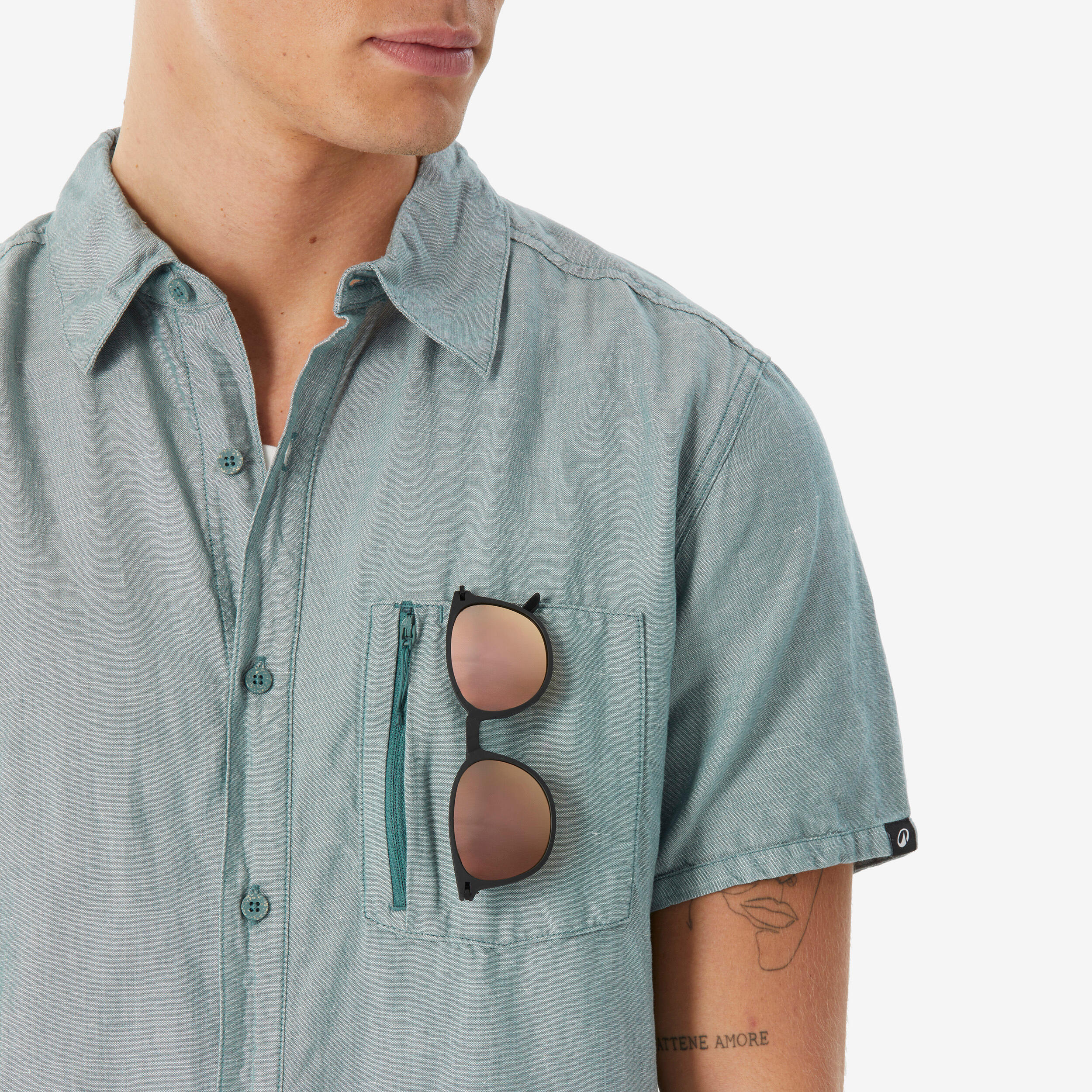 Camisa de caminhada manga curta homem, NH500 verde 5/6