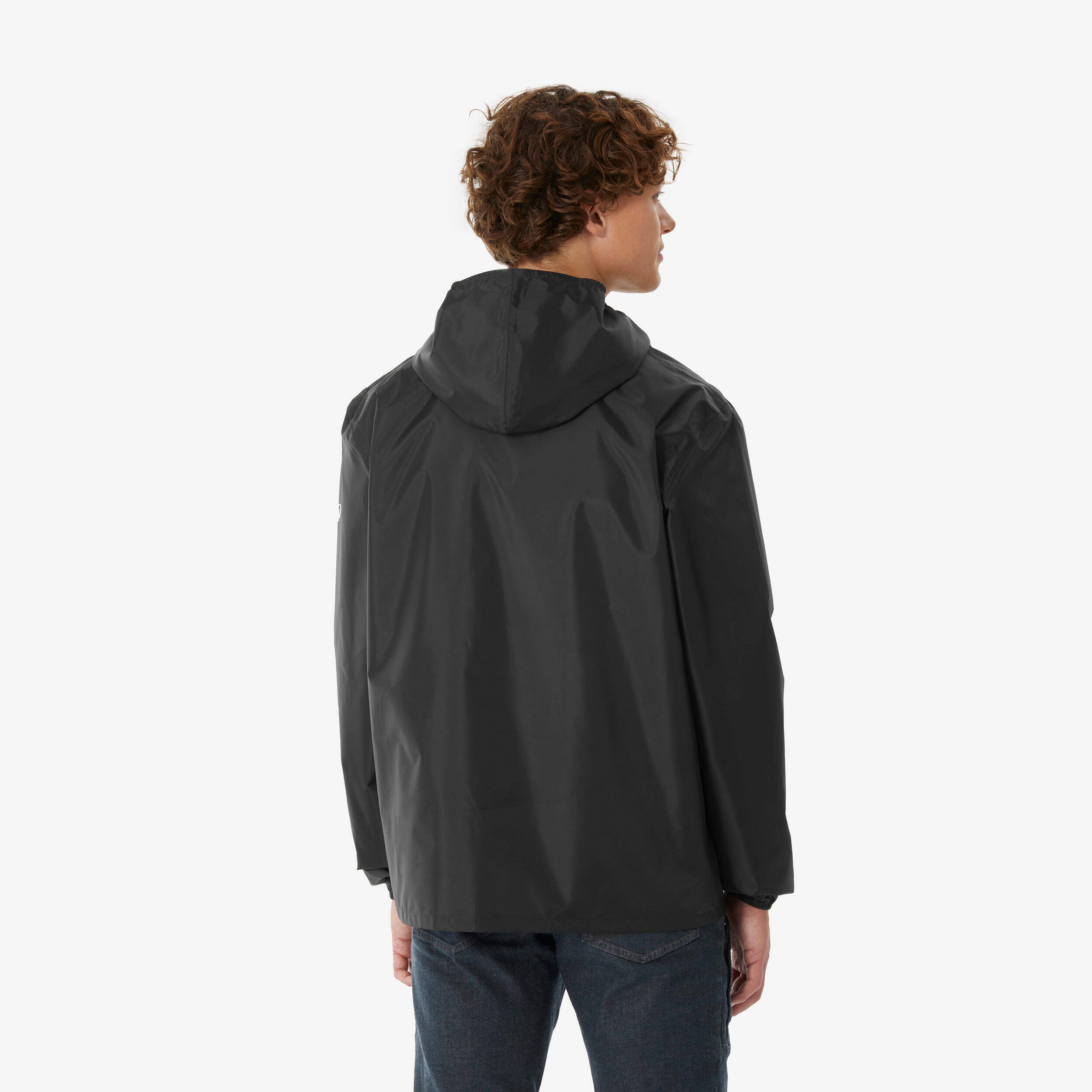 Raincoat Men Waterproof Half Zip Hiking Jacket with Compact Pouch - Black -  4