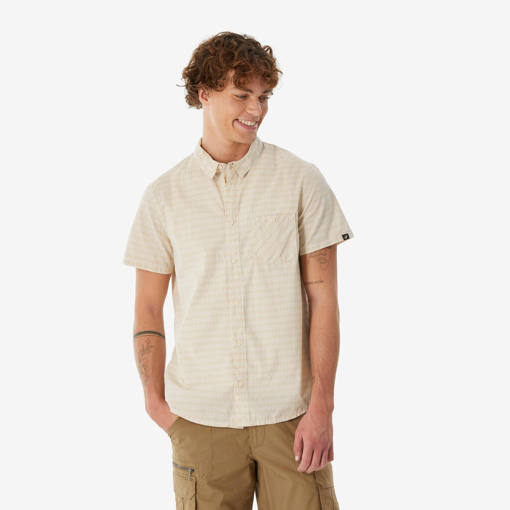Men’s short-sleeved hiking shirt NH100 - beige