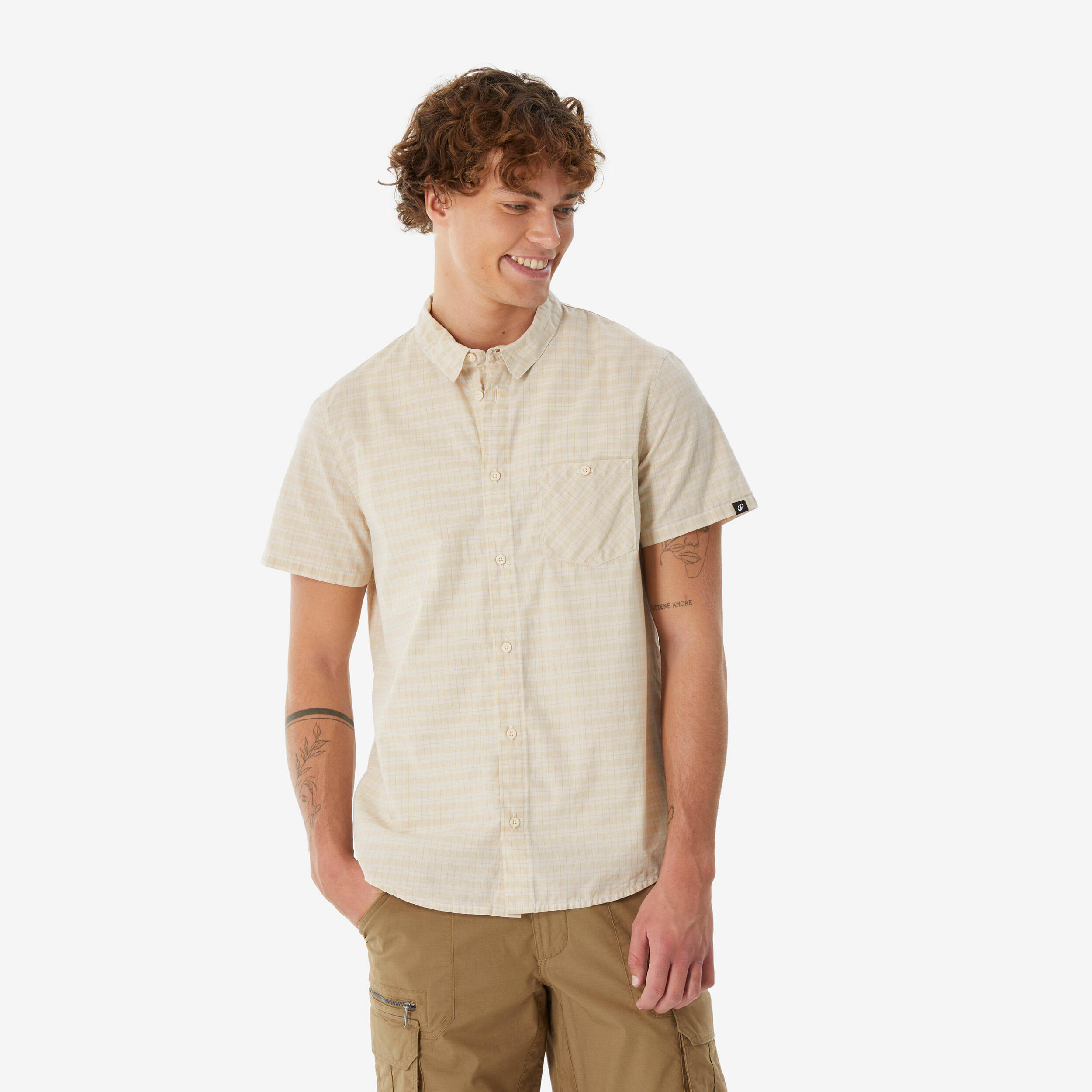Men’s short-sleeved hiking shirt NH100 - beige