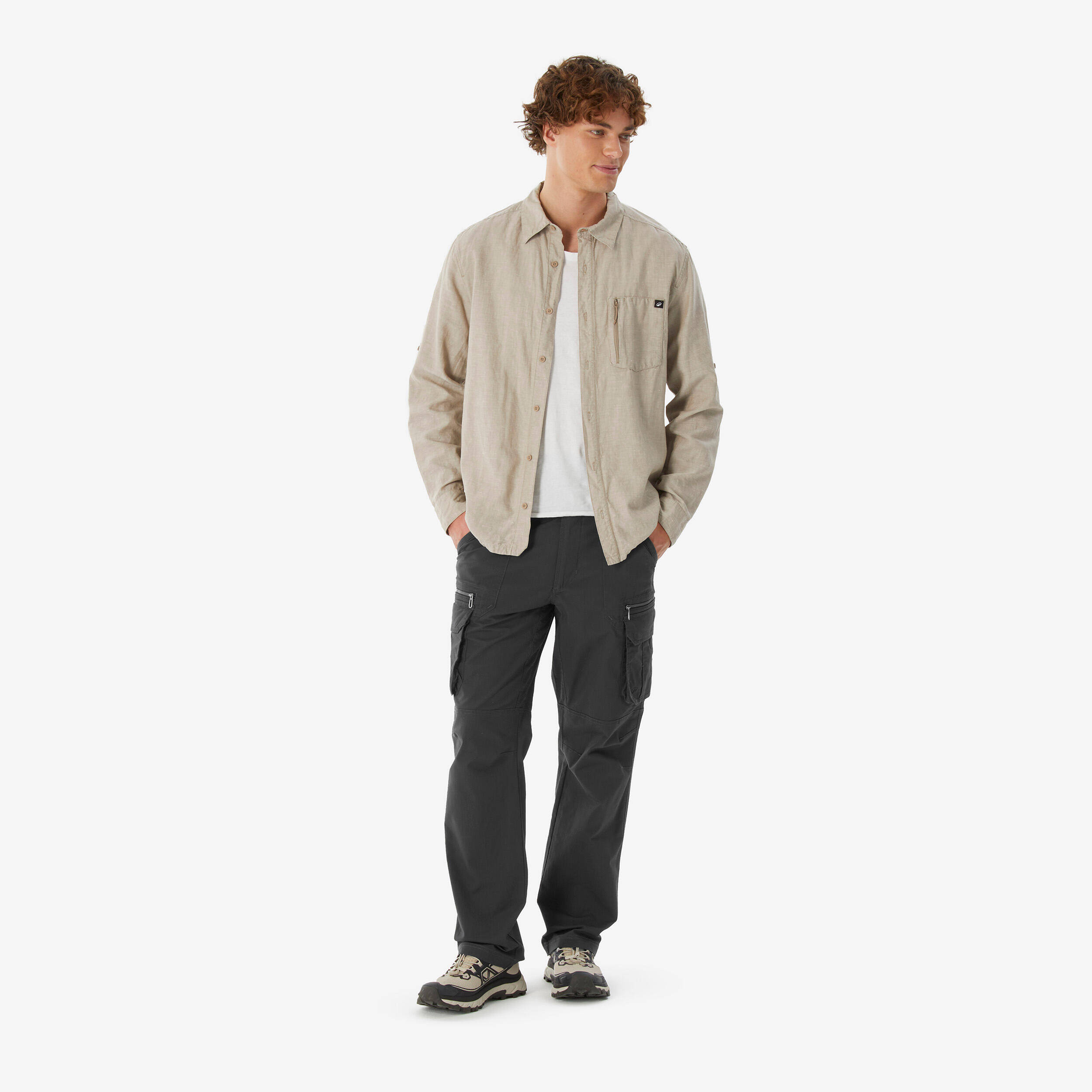 Men’s long-sleeved hiking shirt NH500 - beige -  2