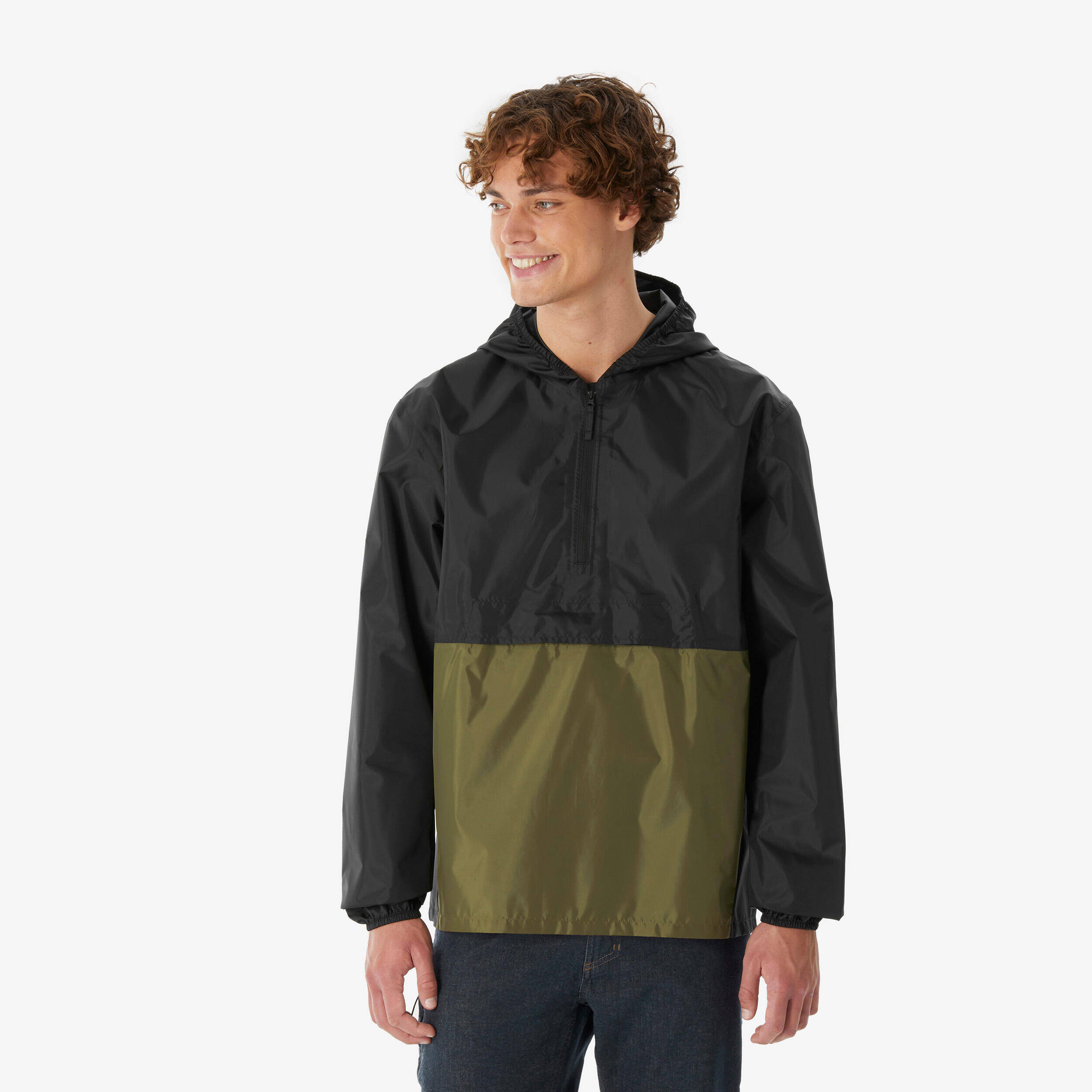 Men’s windproof and waterproof hiking jacket, Raincut 1/2 Zip - Black -  1