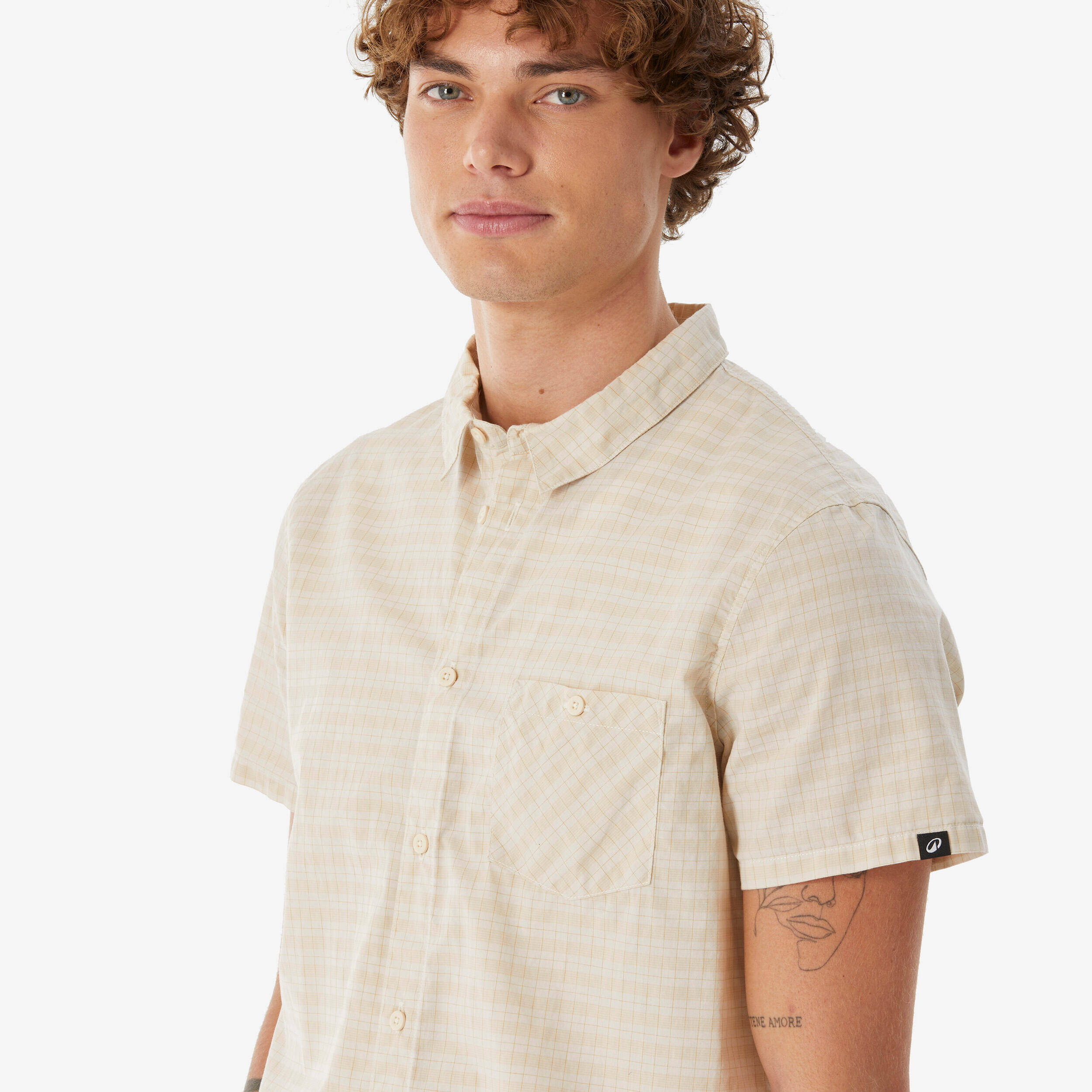 Men’s short-sleeved hiking shirt NH100 - beige -  4