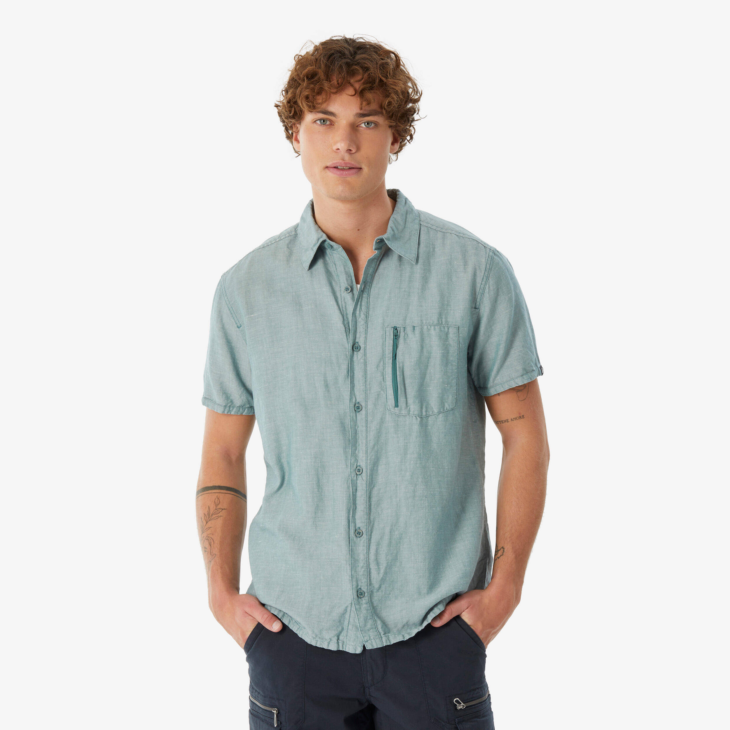 Men’s short-sleeved hiking shirt NH500 - green -  1
