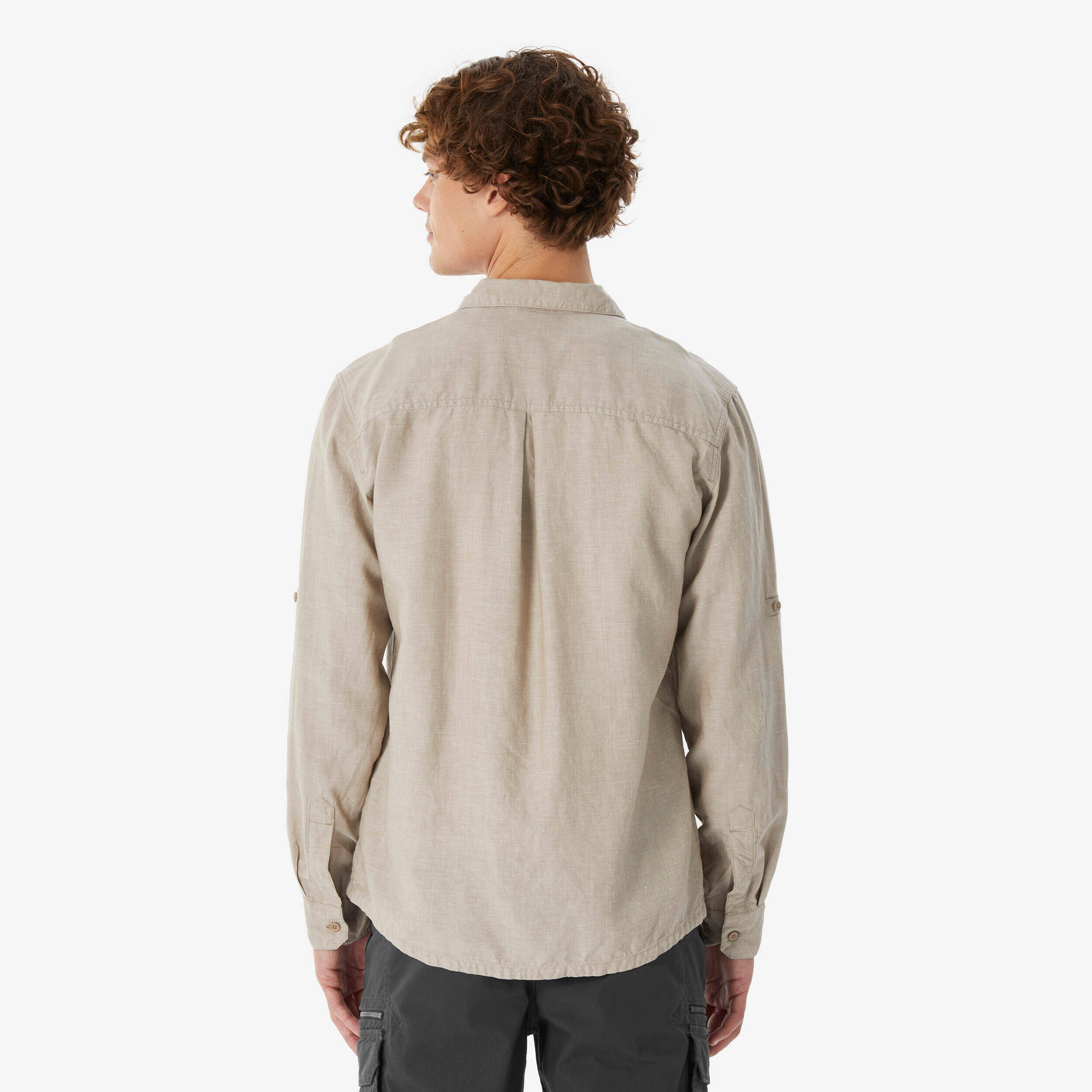 Men’s long-sleeved hiking shirt NH500 - beige -  3