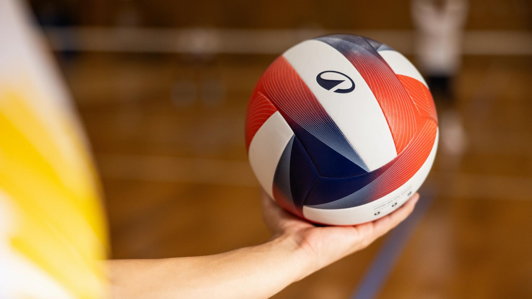 Eine Person hält einen Volleyball