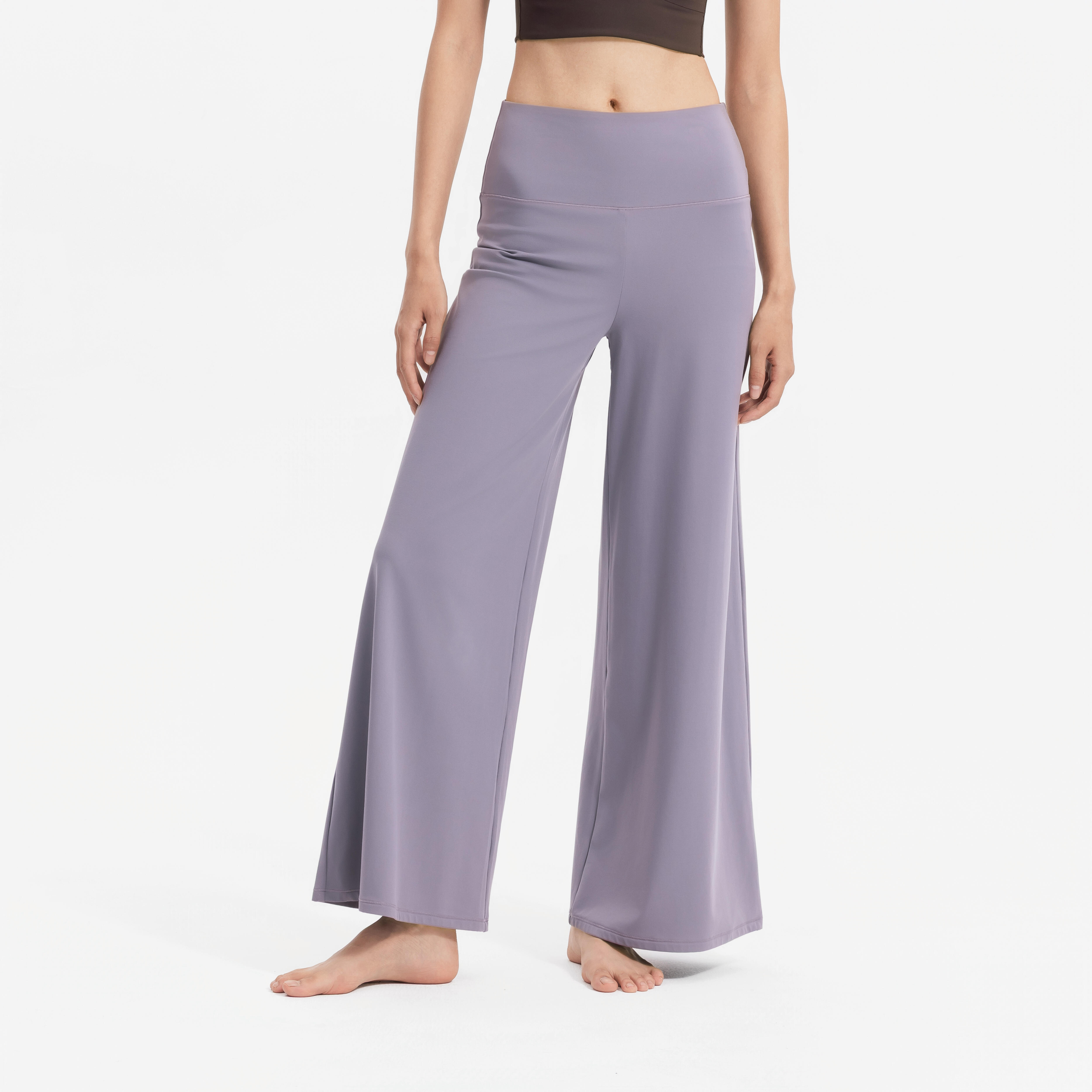 Women Soft Yoga Wide Pant 500, Ash Grey