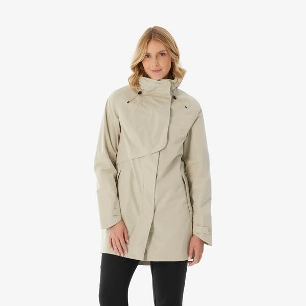 QUECHUA Chaqueta larga impermeable mujer, NH500 beige