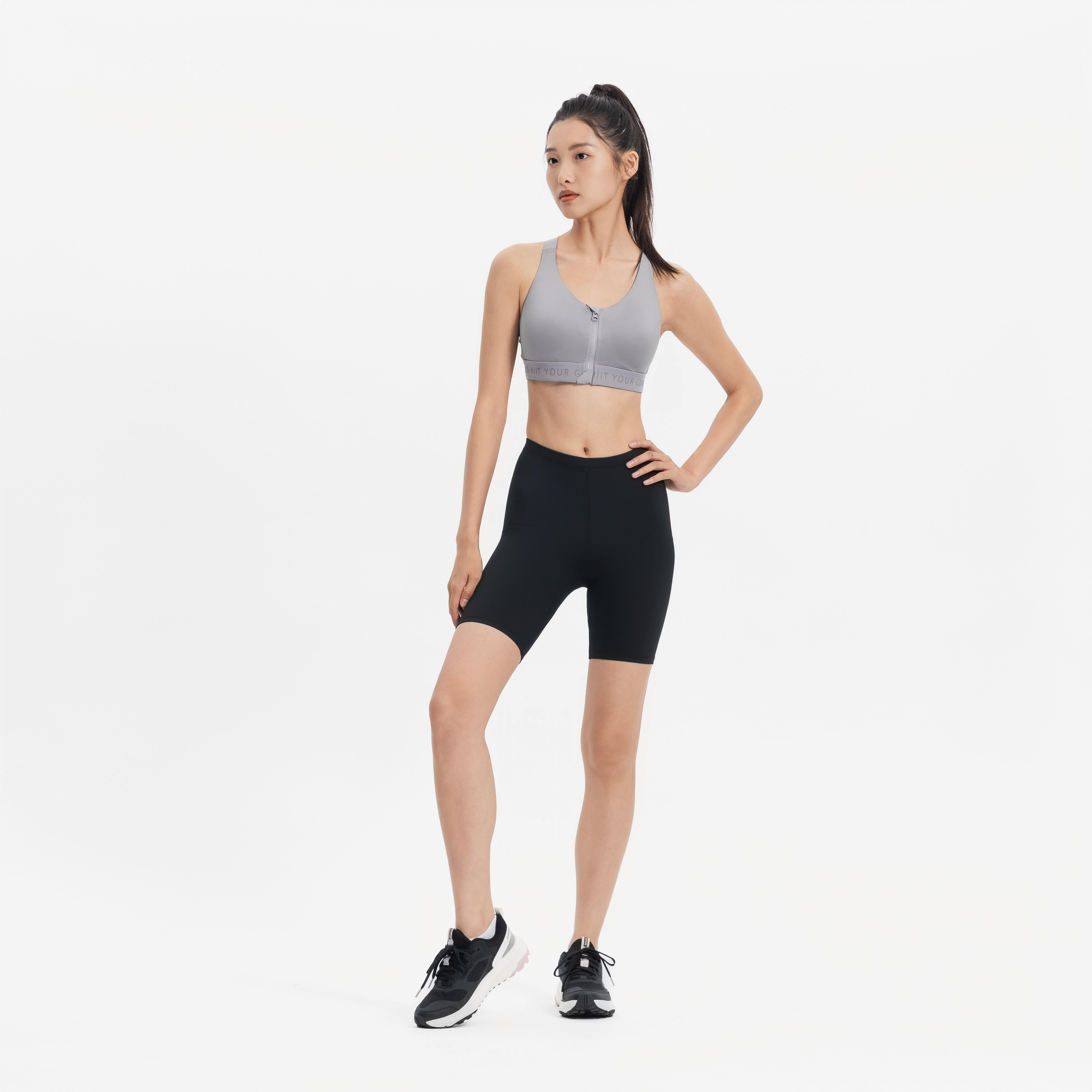Women's High Support Zipped Sports Bra with Cups - Grey