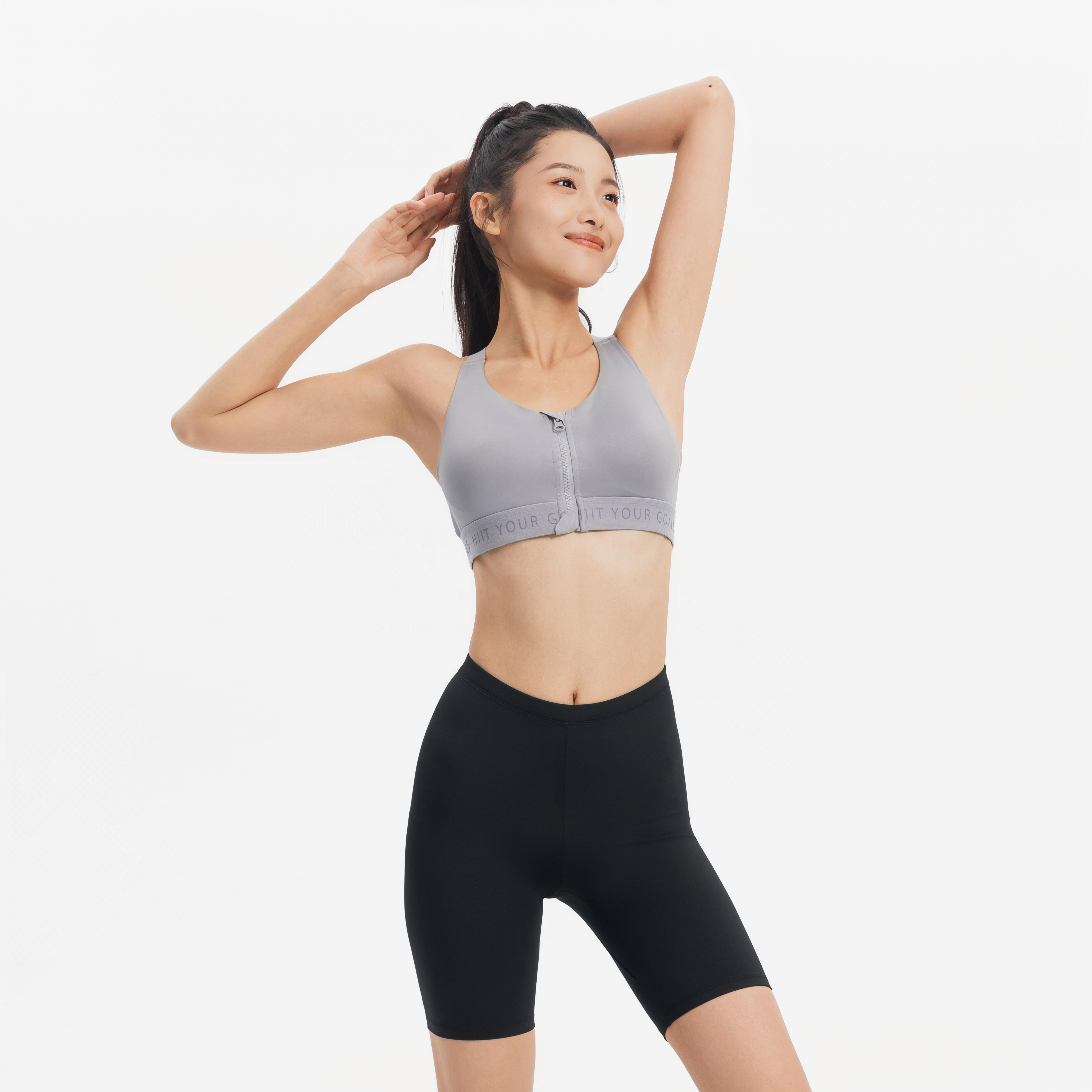 Women's High Support Zipped Sports Bra with Cups - Grey