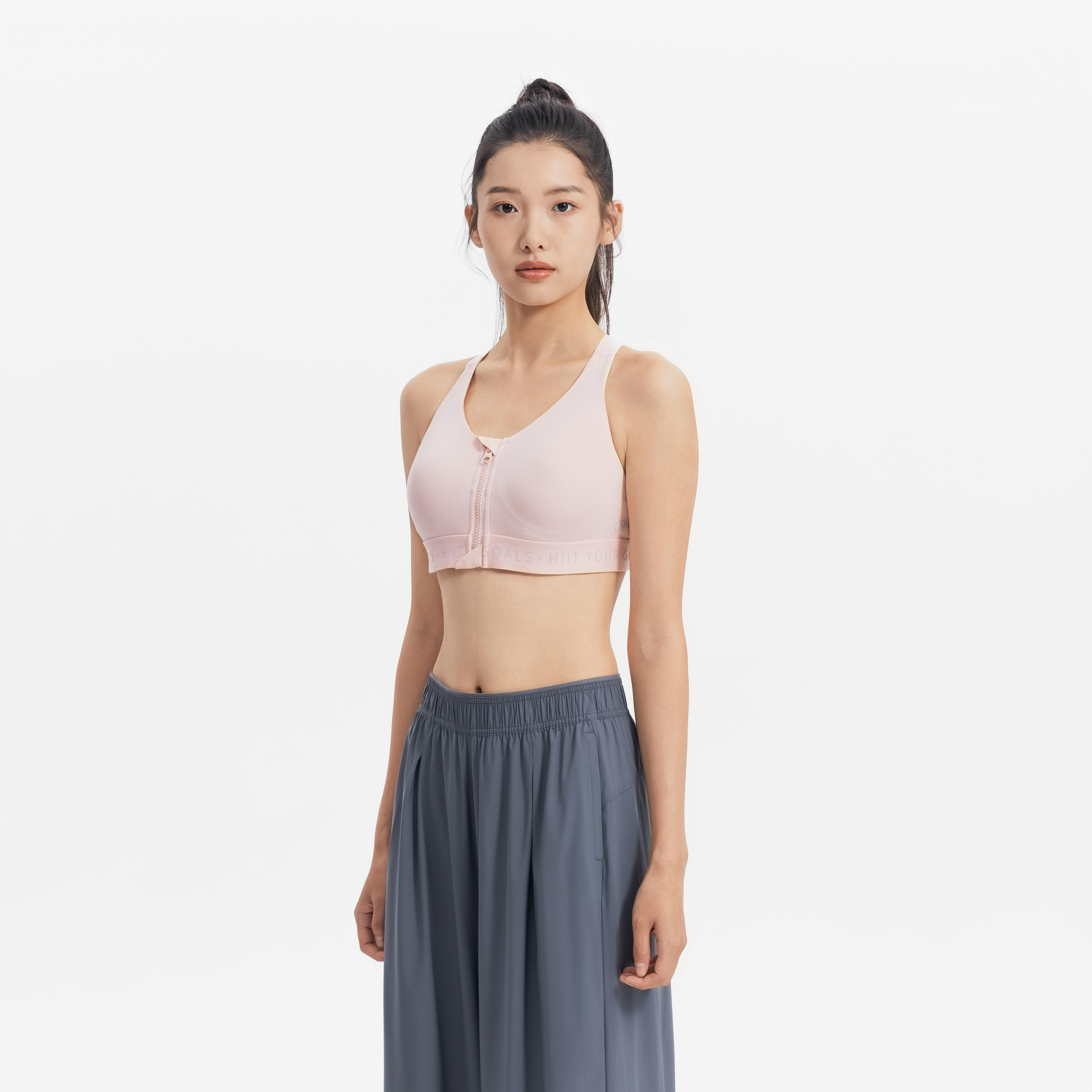 Women's High Support Zipped Sports Bra with Cups - Quartz Pink - DECATHLON