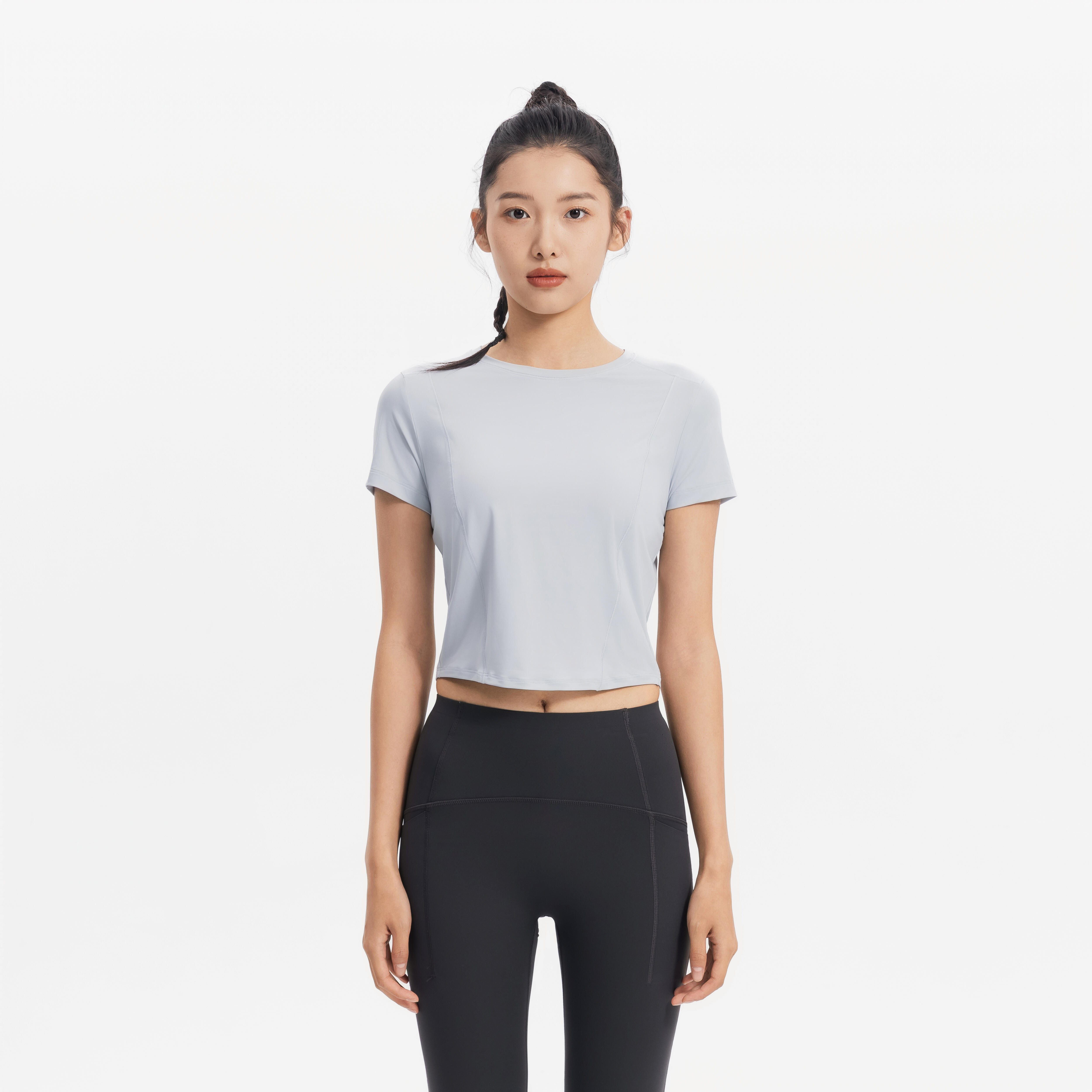 Women Training Crop Slim Tshirt 520, Silver Grey