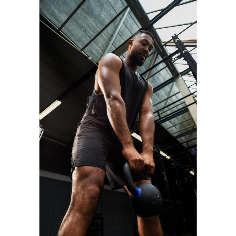 Șort de fitness lung 23cm Negru-Gri, Bărbați