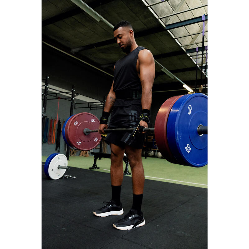 Șort de fitness lung 23cm Negru-Gri, Bărbați