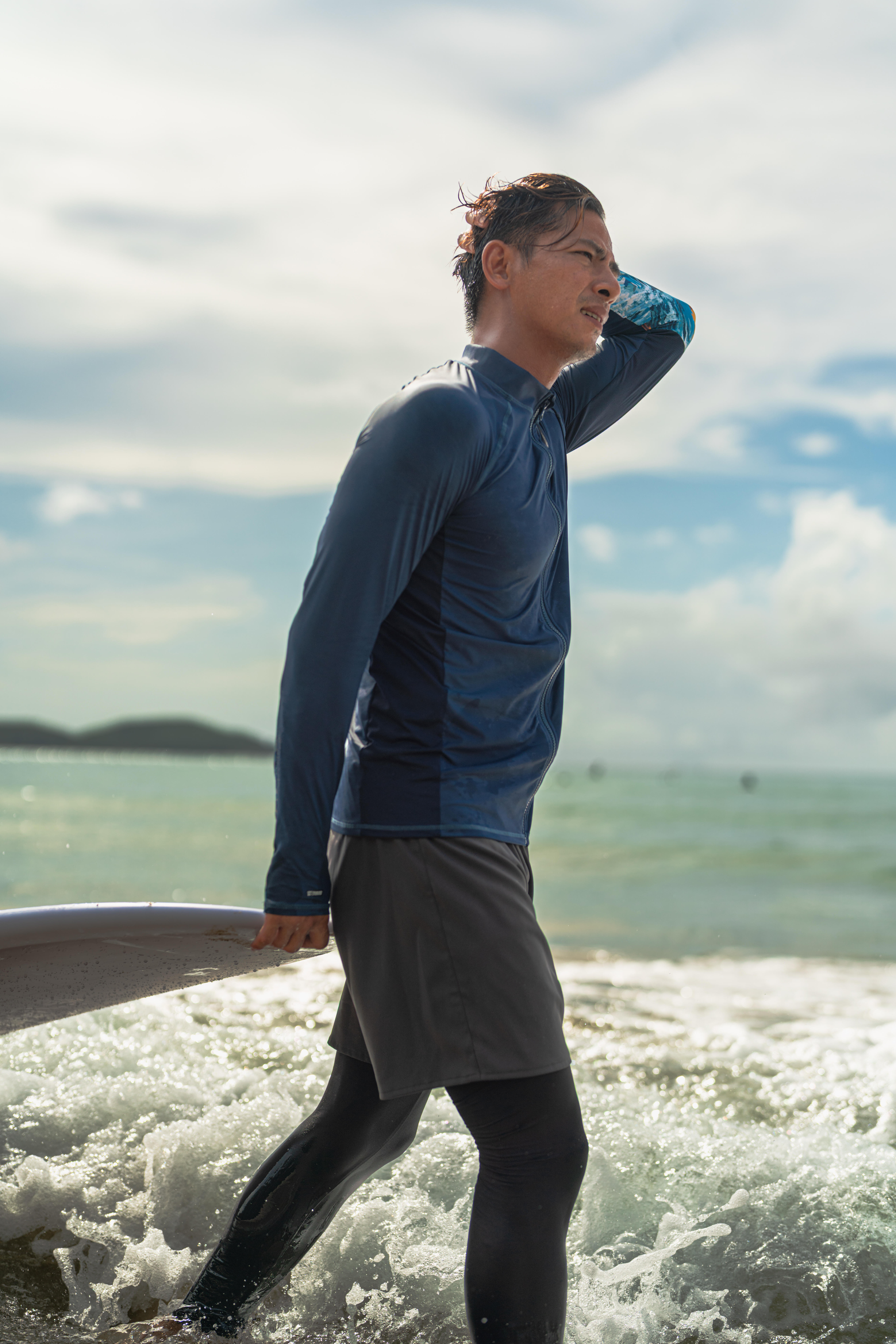 SURFING MEN sun-protection ZIP TOP 550+ cool feeling -NAVY COOL