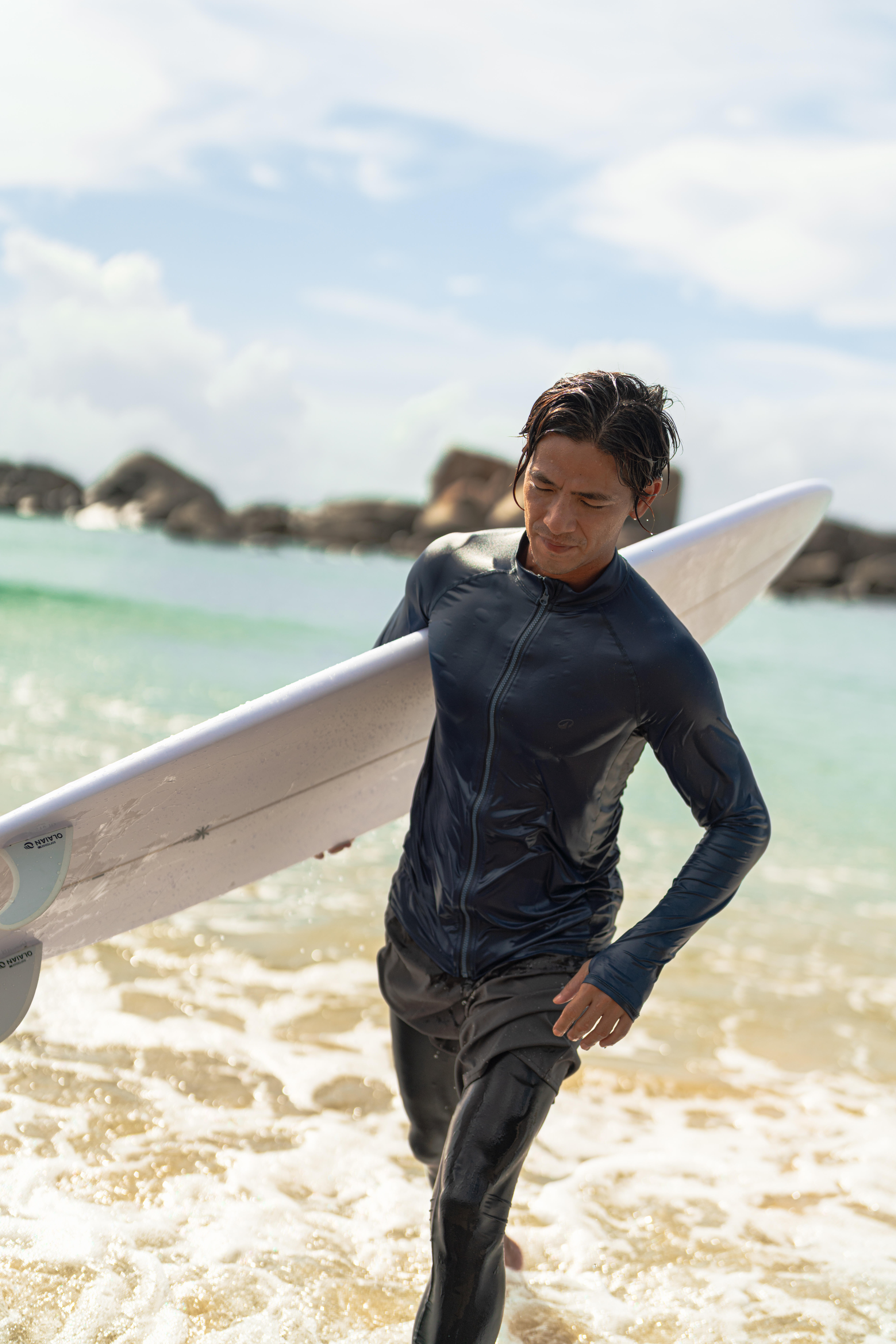 SURFING MEN sun-protection ZIP TOP 550+ cool feeling -NAVY COOL