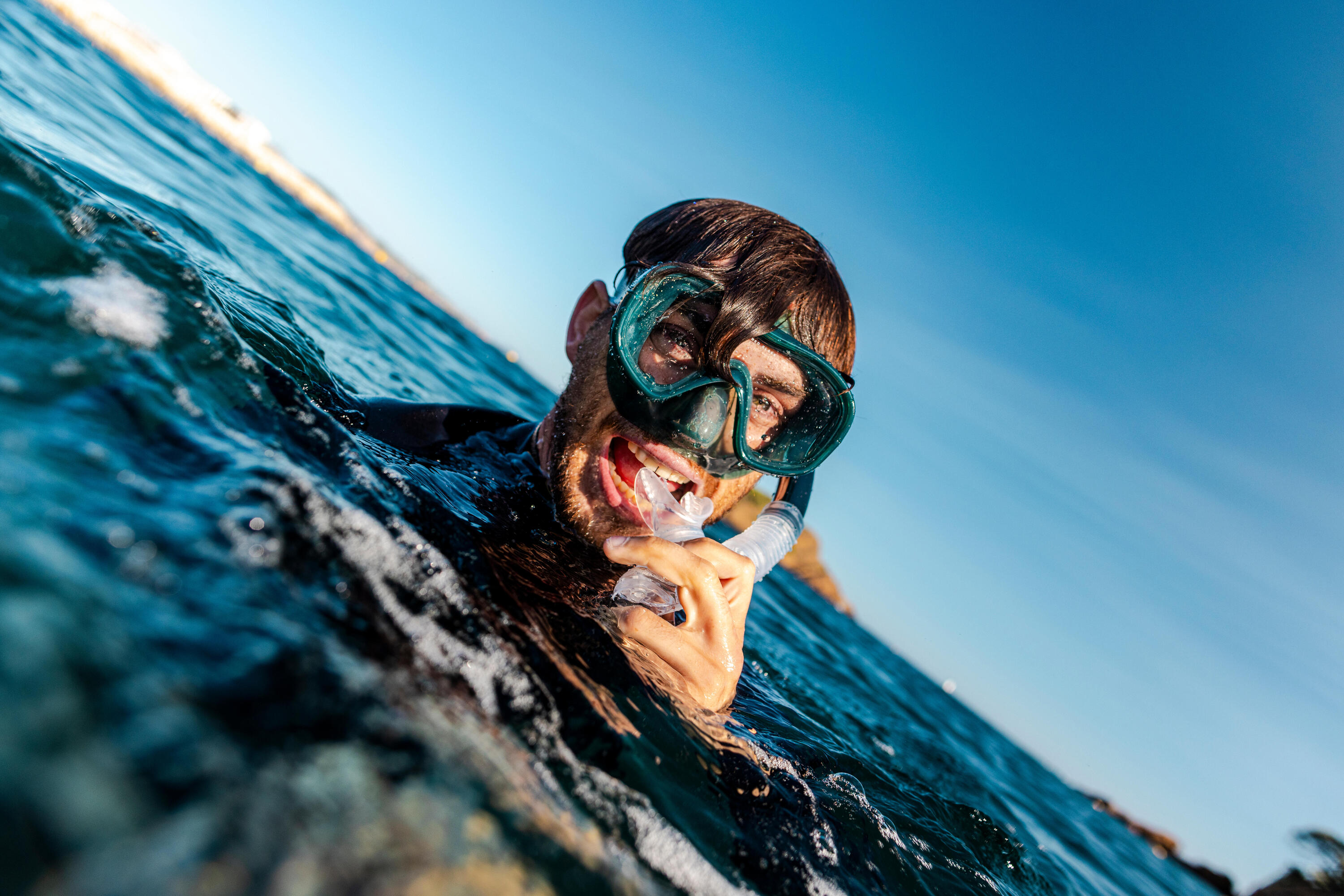 Kit de snorkeling masque ANTI-BUEE CONFORT tuba DRYTOP, 100 adulte Vert canard 11/12