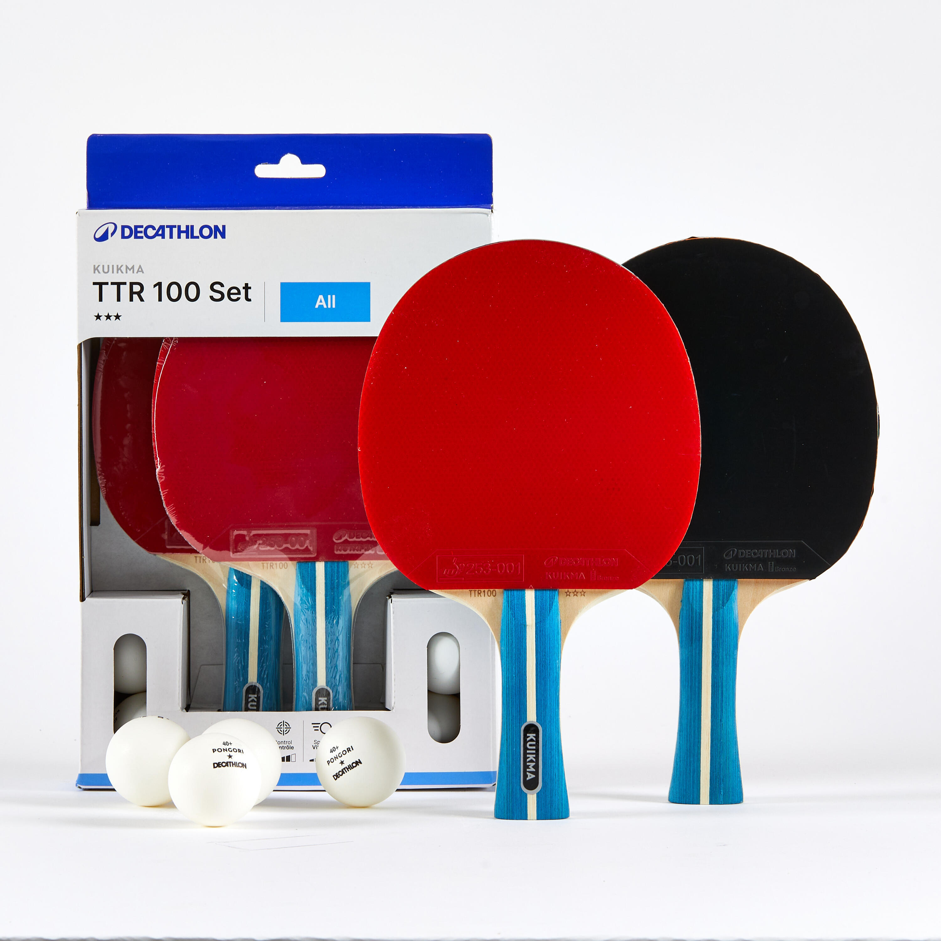 Set of 2 Bats TTR 100 Versatile ITTF School + Balls