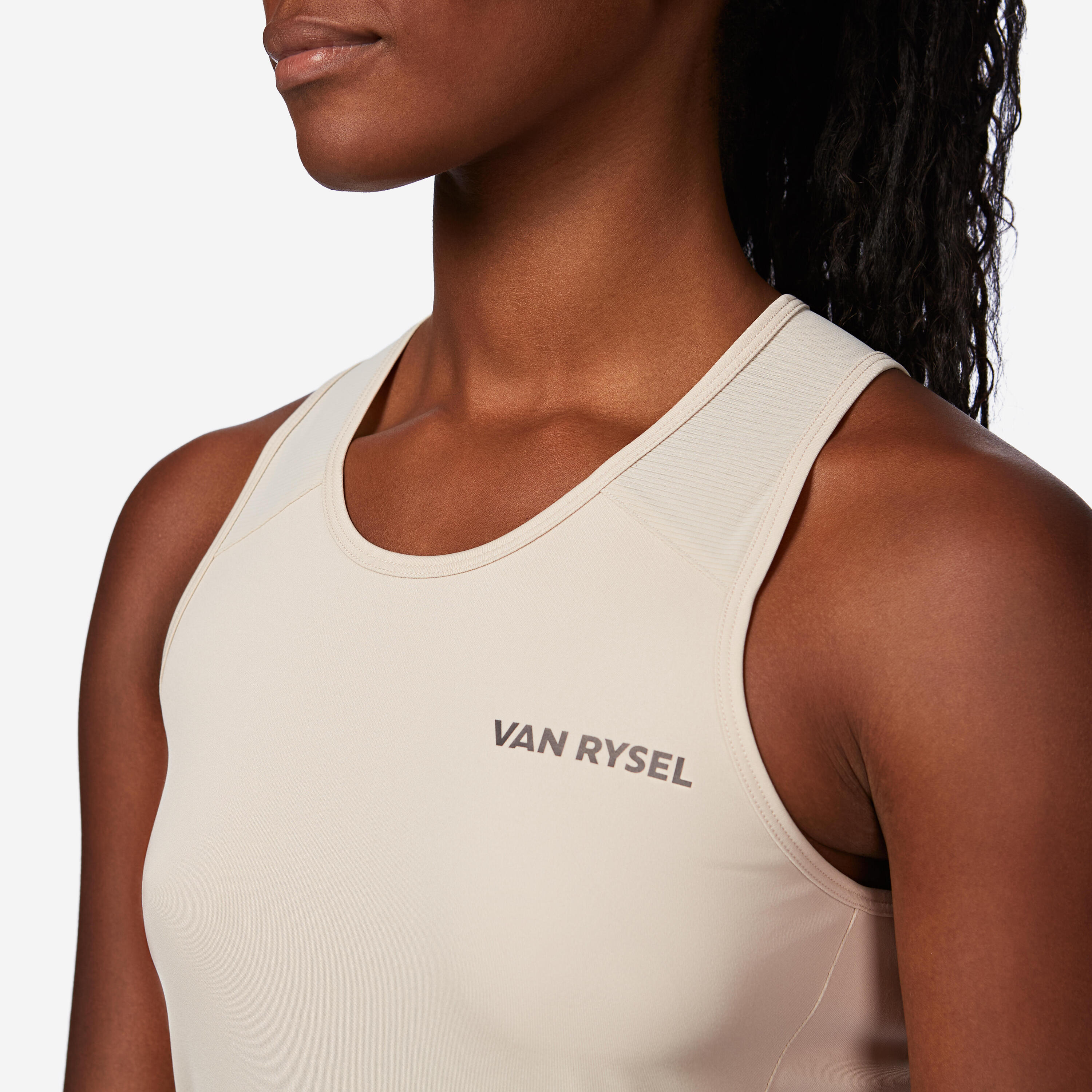 Women's road cycling tank top, Discover beige 4/5