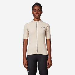 Maillot manches courtes de vélo de route femme - Discover beige