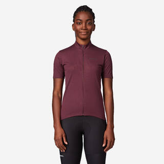 Women's Short-Sleeved Road Cycling Jersey, Essential - Burgundy